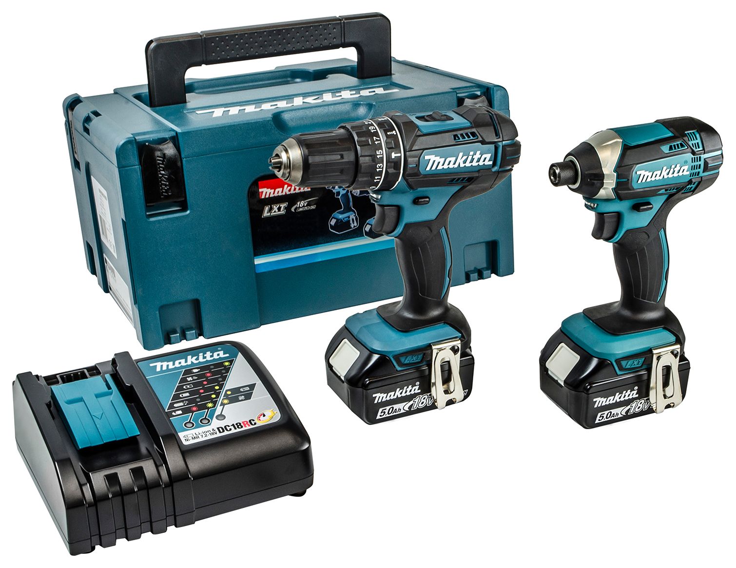 Image of Makita DLX2131TJ 18V LXT 2 X 5.0Ah Cordless Combi Drill & Impact Driver Twin Kit