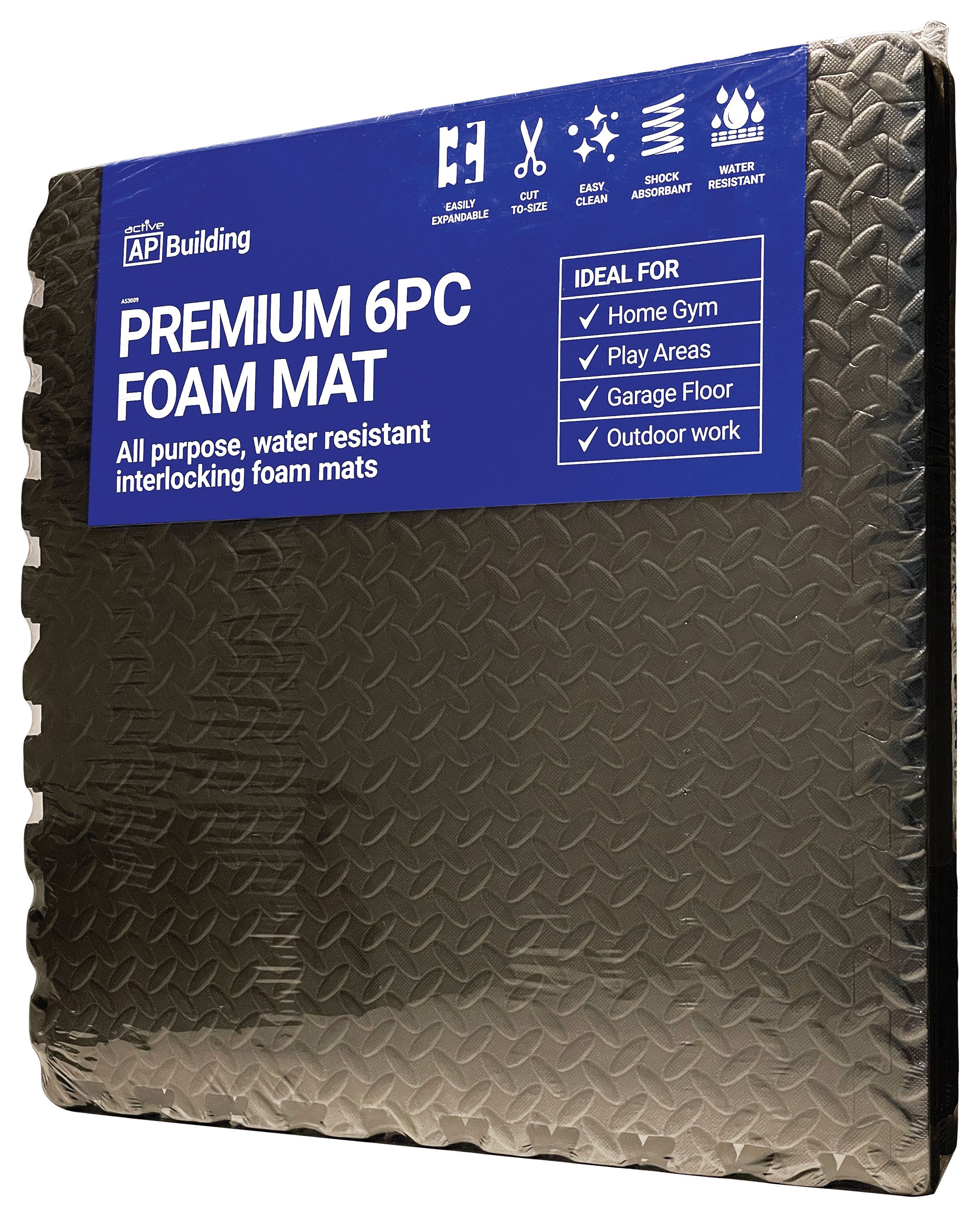 Image of AP Black Interlocking Foam Floor Mats - 600 x 600mm - Pack of 6