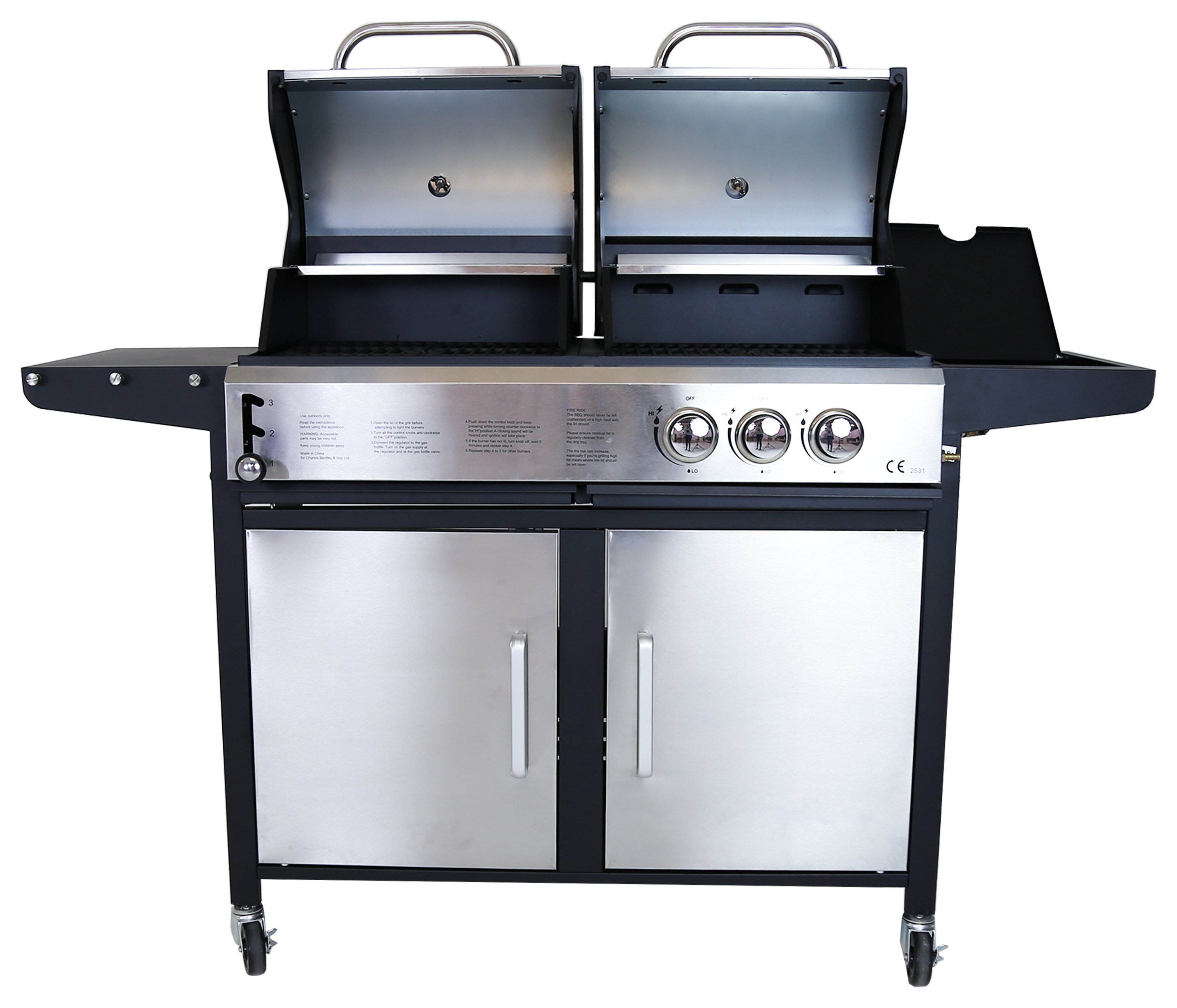 Charles Bentley 2+1 Burner BBQ - Stainless Steel