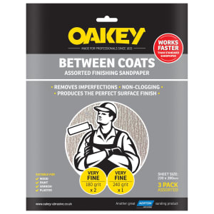 Oakey Between Coats Assorted Sandpaper Sheets - Pack of 3