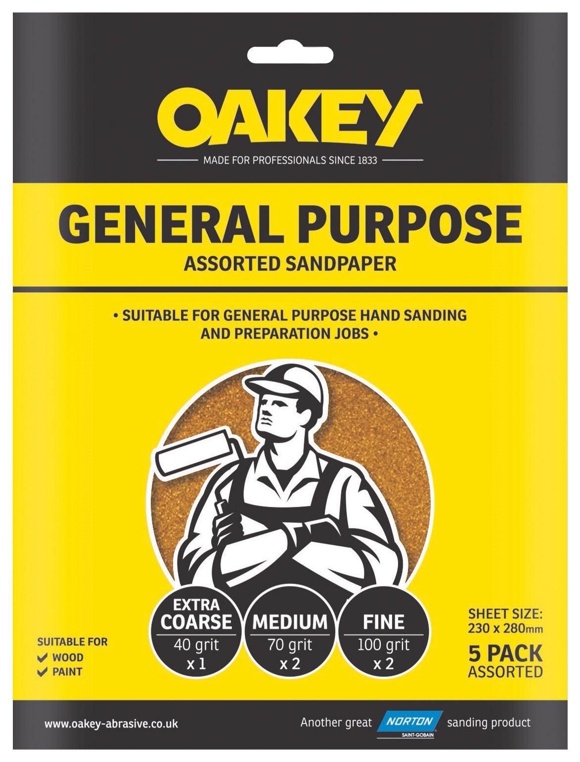 Image of Oakey General Purpose Assorted Sandpaper Sheets - Pack of 5