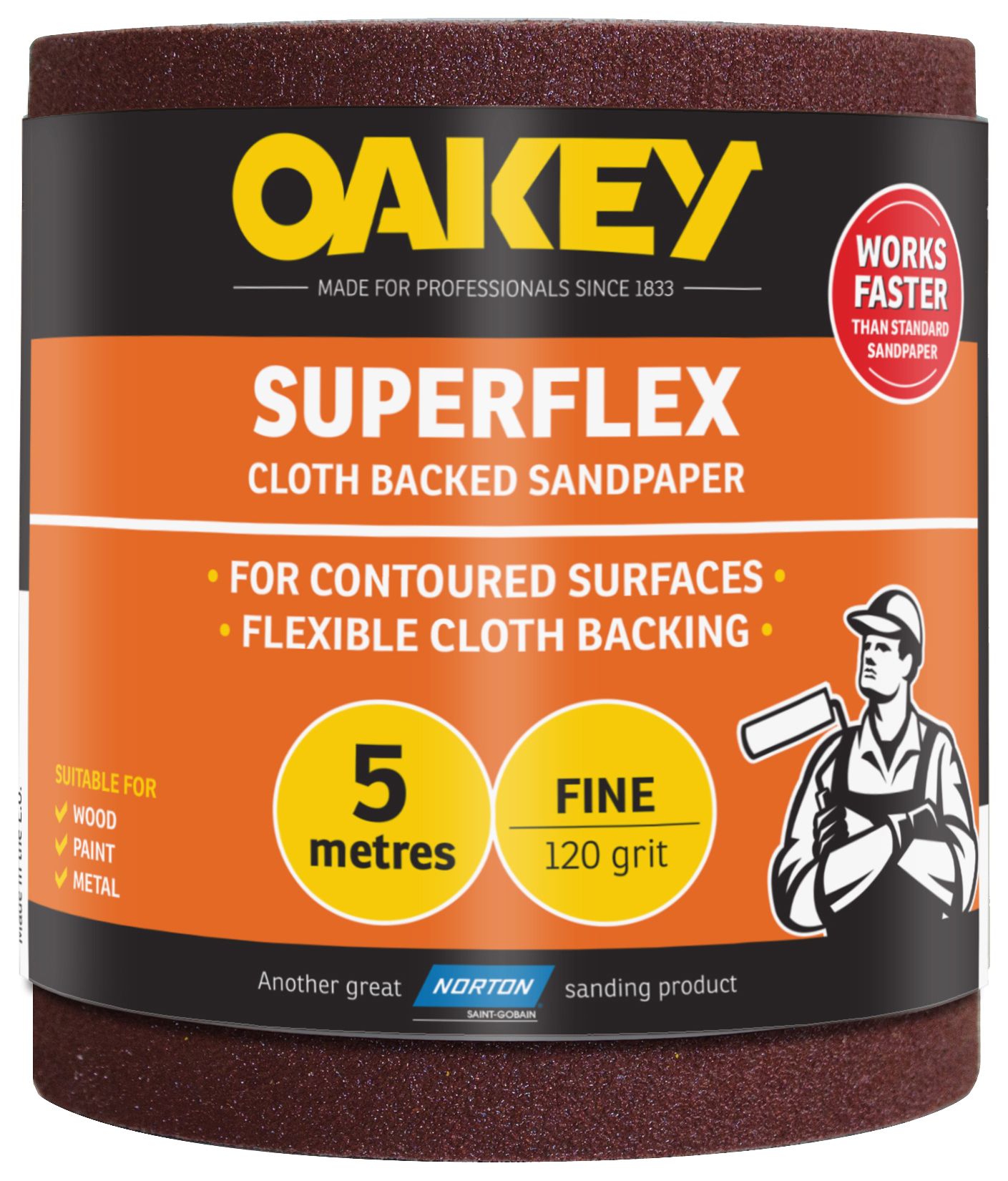 Image of Oakey 120 Grit Superflex Sandpaper Roll - 5m x 115mm