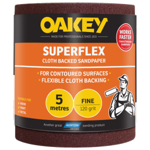 Oakey 120 Grit Superflex Sandpaper Roll - 5m x 115mm