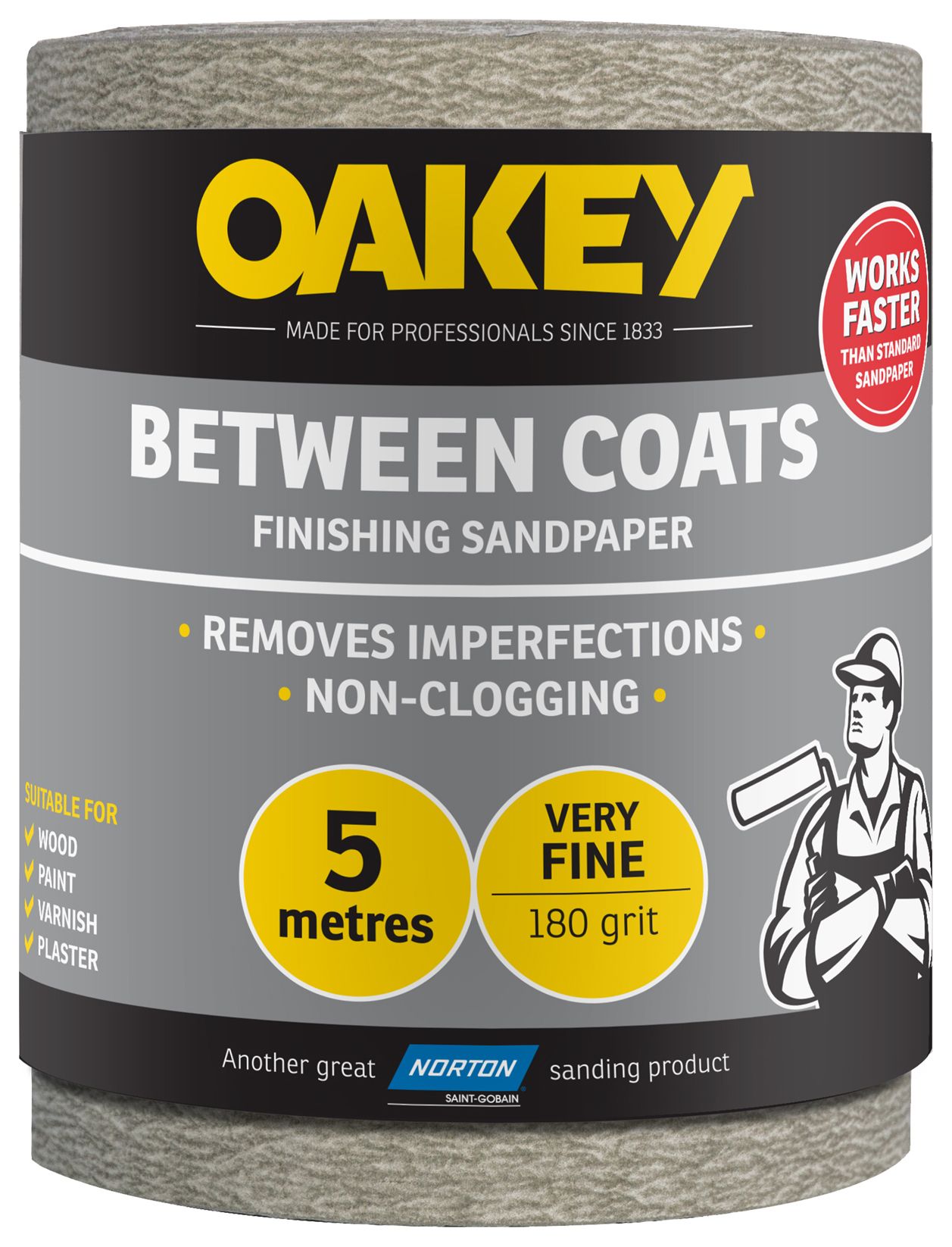 Oakey 180 Grit Between Coats Sandpaper Roll - 5m x 115mm