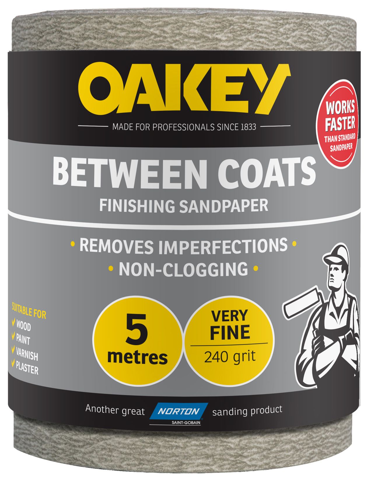 Oakey 240 Grit Between Coats Sandpaper Roll - 5m x 115mm