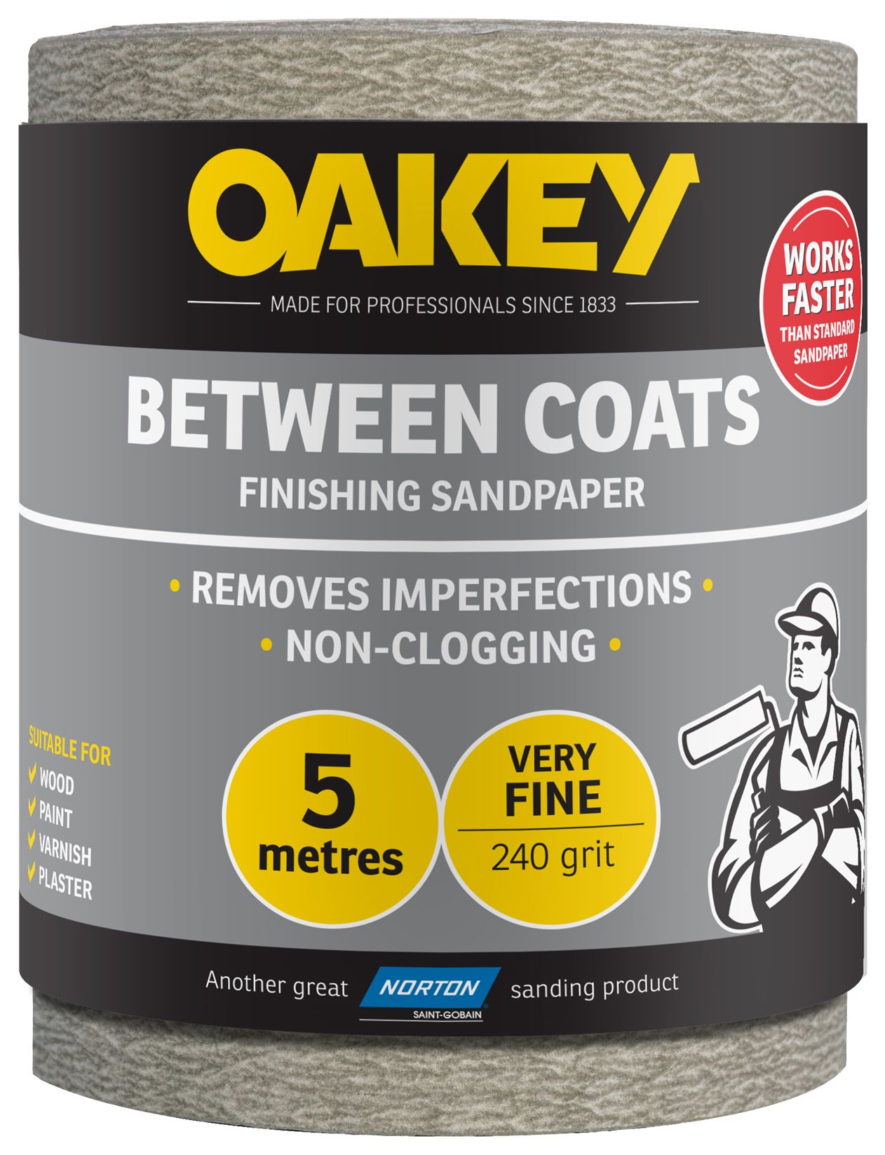 Image of Oakey 240 Grit Between Coats Sandpaper Roll - 5m x 115mm