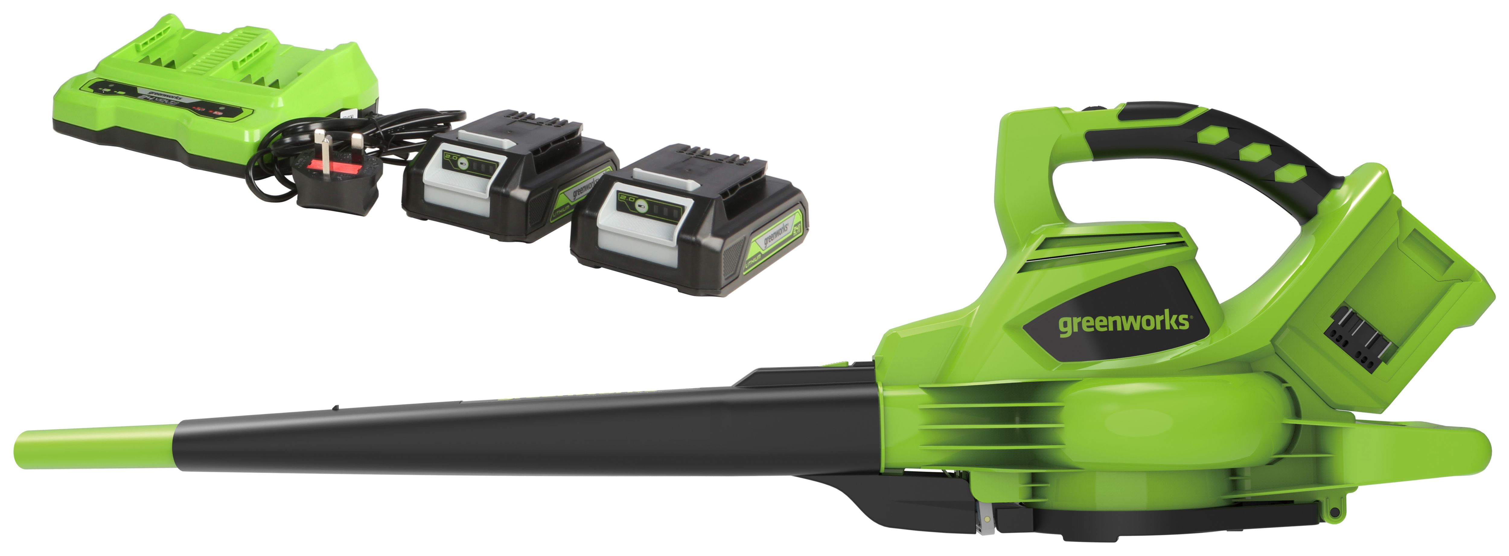 Greenworks Cordless Blow and Vac C/W 48V 2 x 24V 4Ah Batteries & Charger