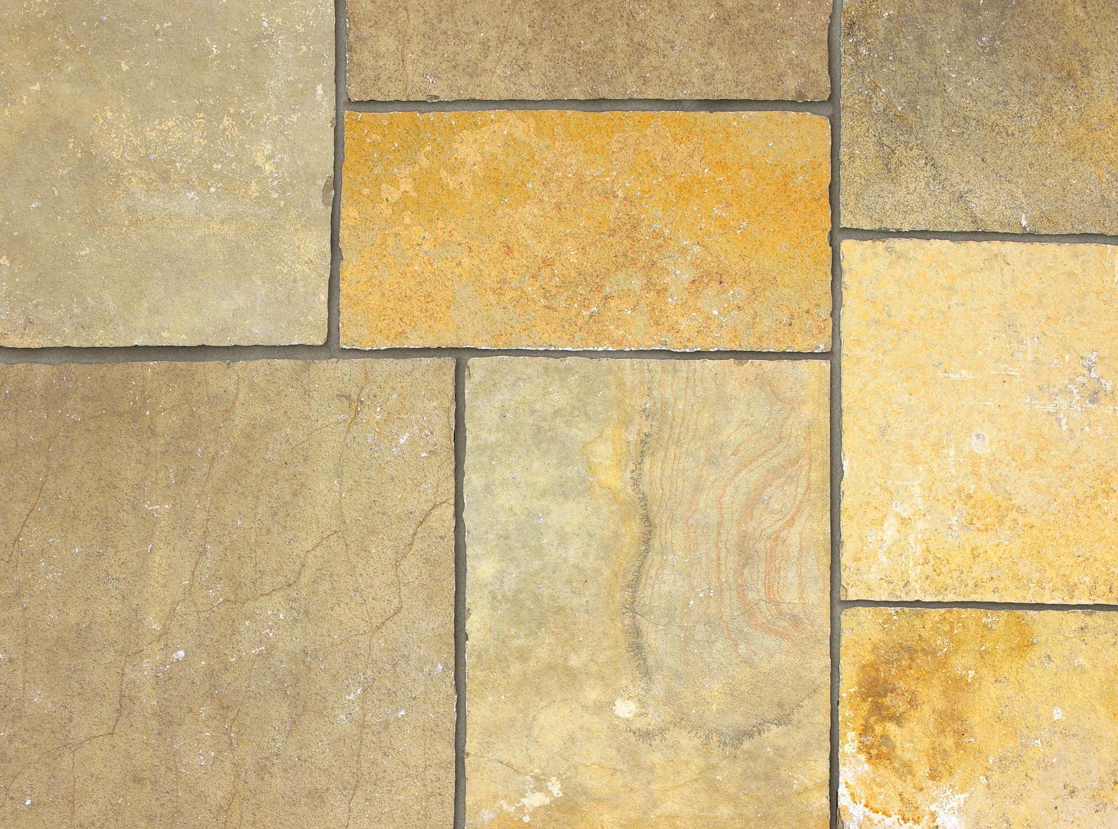 Marshalls Aluri Limestone Riven Rustic Ochre Mixed Size Paving Slab - Sample