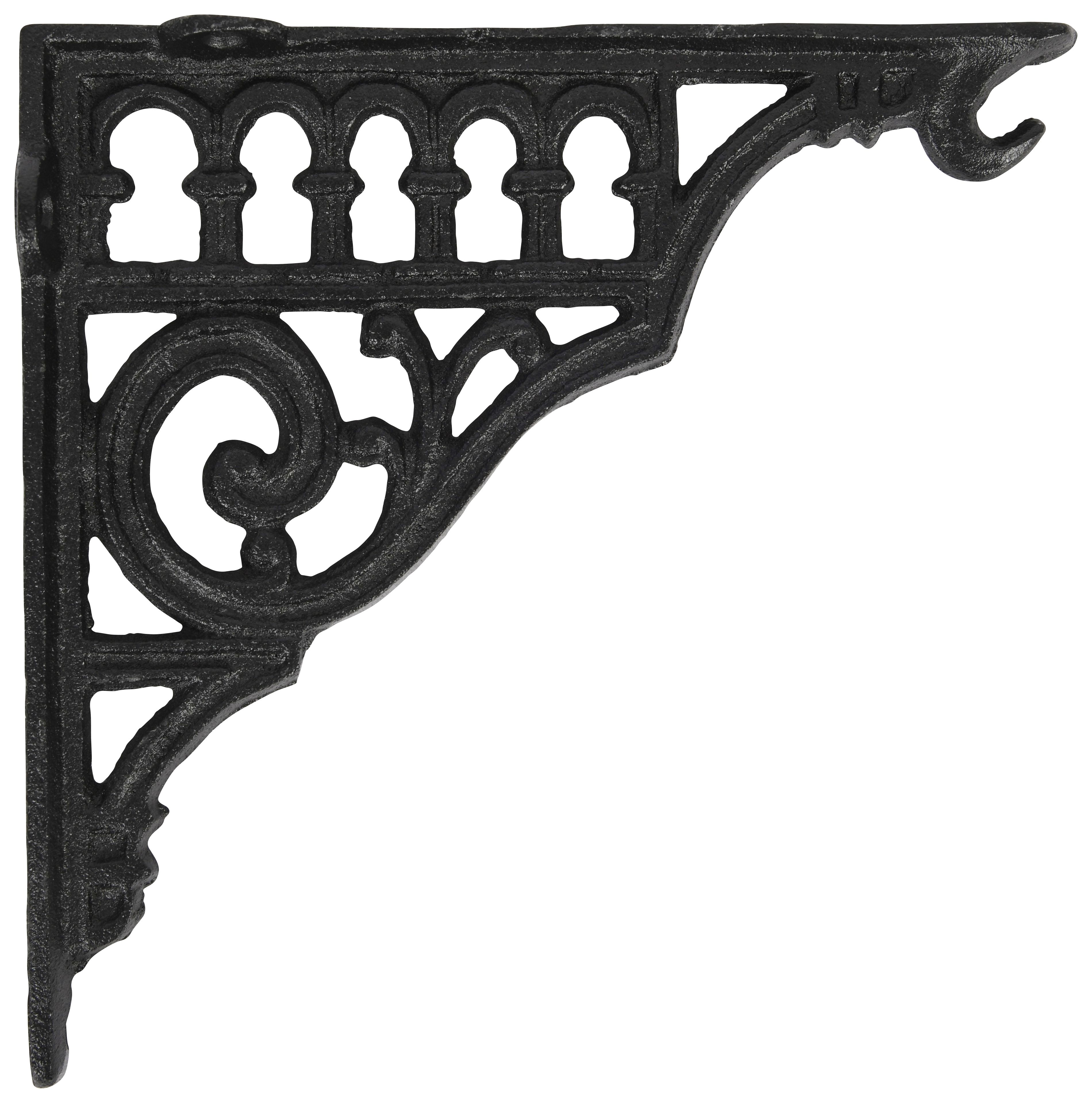 Image of Wickes Roman with Hook Black Shelf Bracket - 200 x 200mm