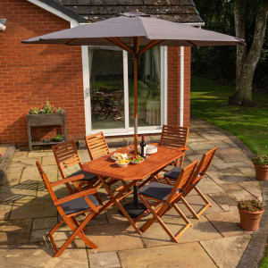 Image of Rowlinson Plumley Six Seater Dining Set with Grey Parasol and Base