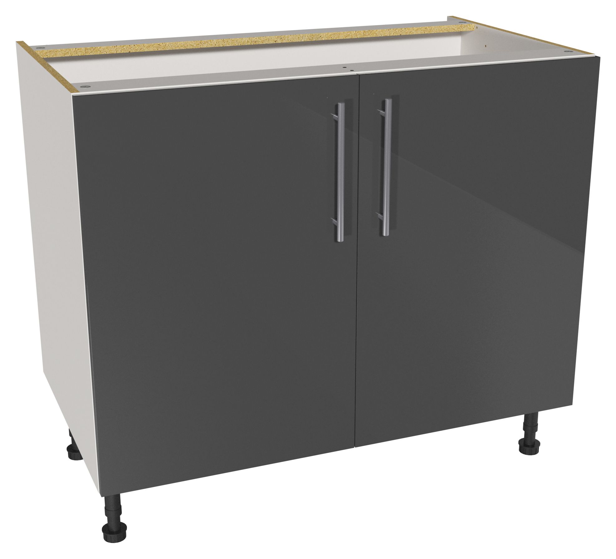 Orlando Dark Grey Gloss Slab Base Unit - 1000mm