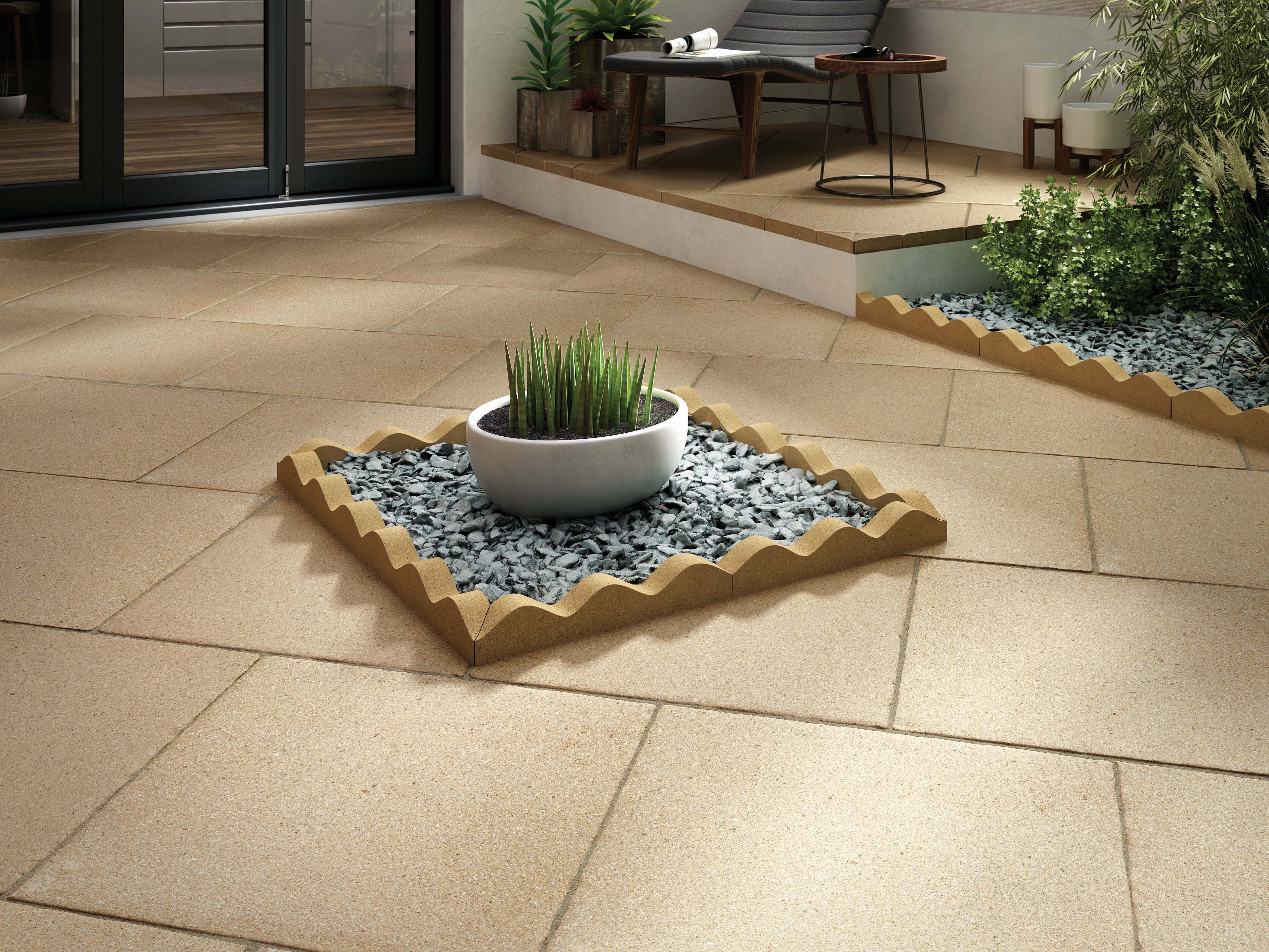 Image of Marshalls Saxon Textured Buff Paving Slab 600 x 600 x 35mm - Pack of 30