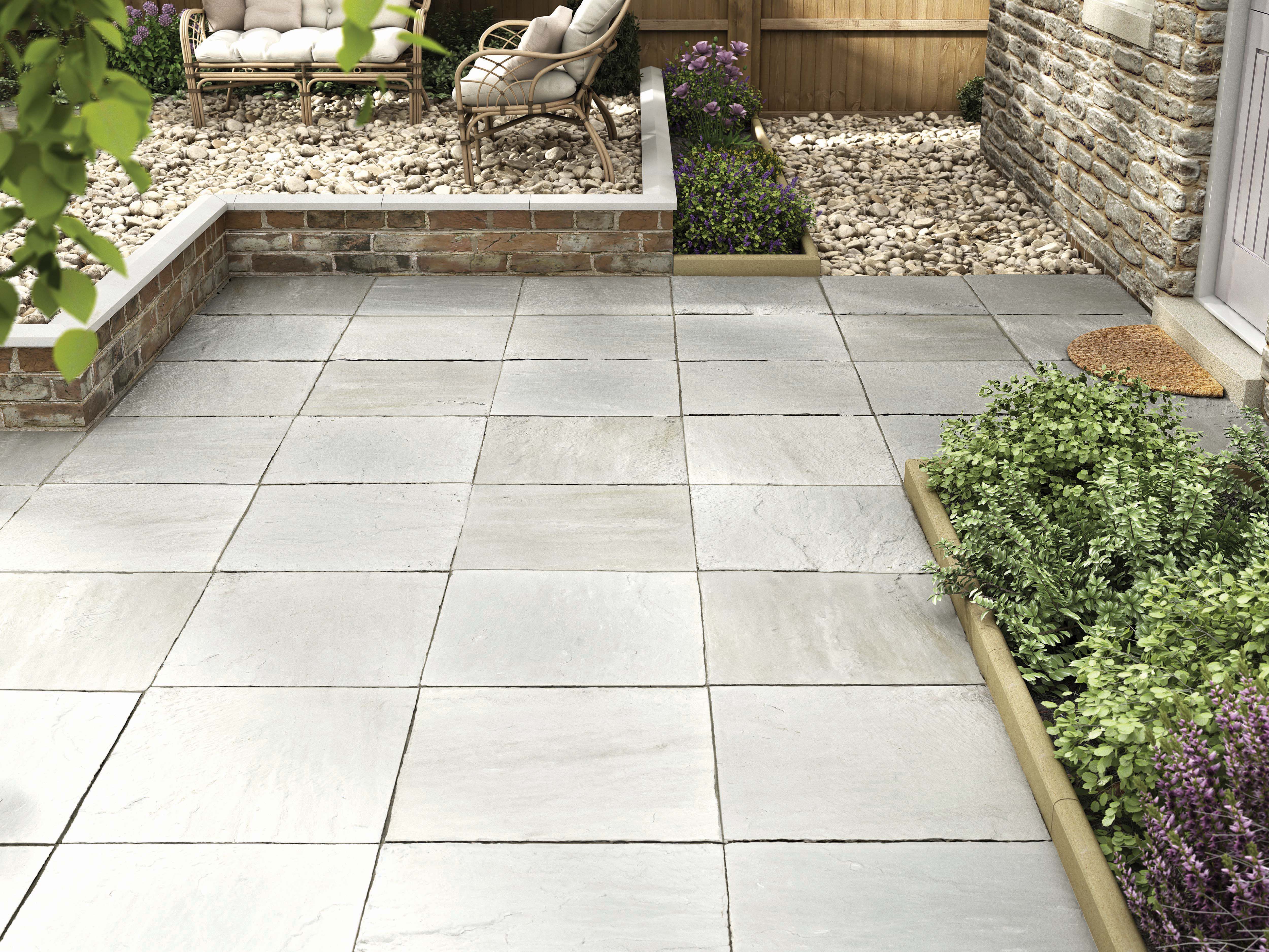 Marshalls Indian Sandstone Riven Grey Multi Paving Slab - 600 x 600 x 22mm - Pack of 38