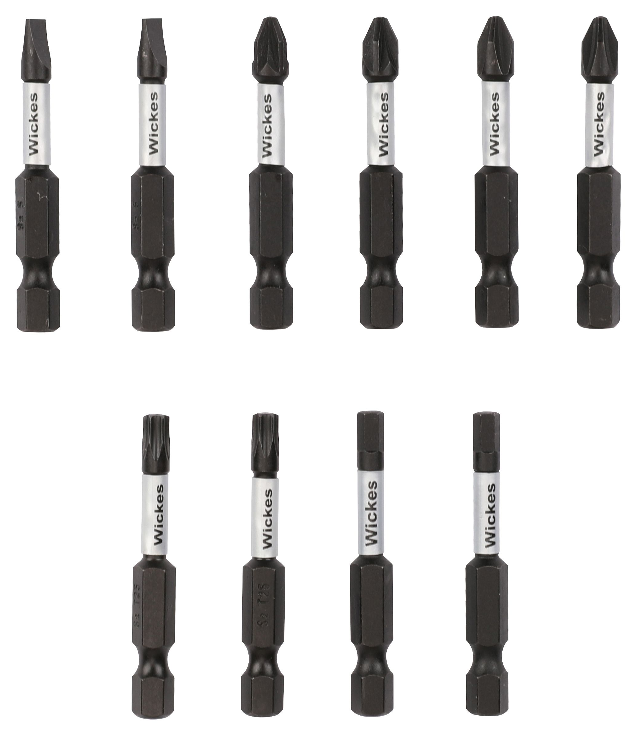 Image of Wickes Mixed Impact 10 Piece Screwdriver Bit Set - 50mm