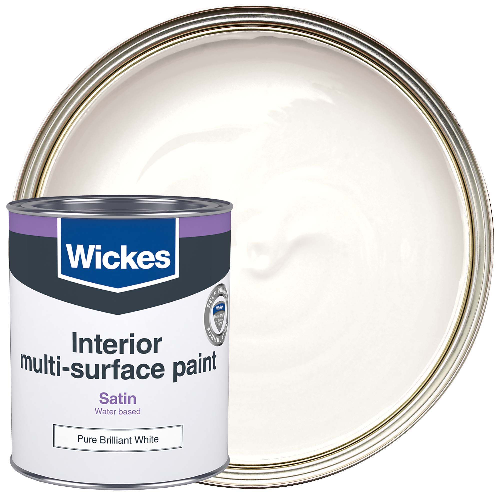 Image of Wickes Water Based Multi Surface Paint - White Satin - 750ml