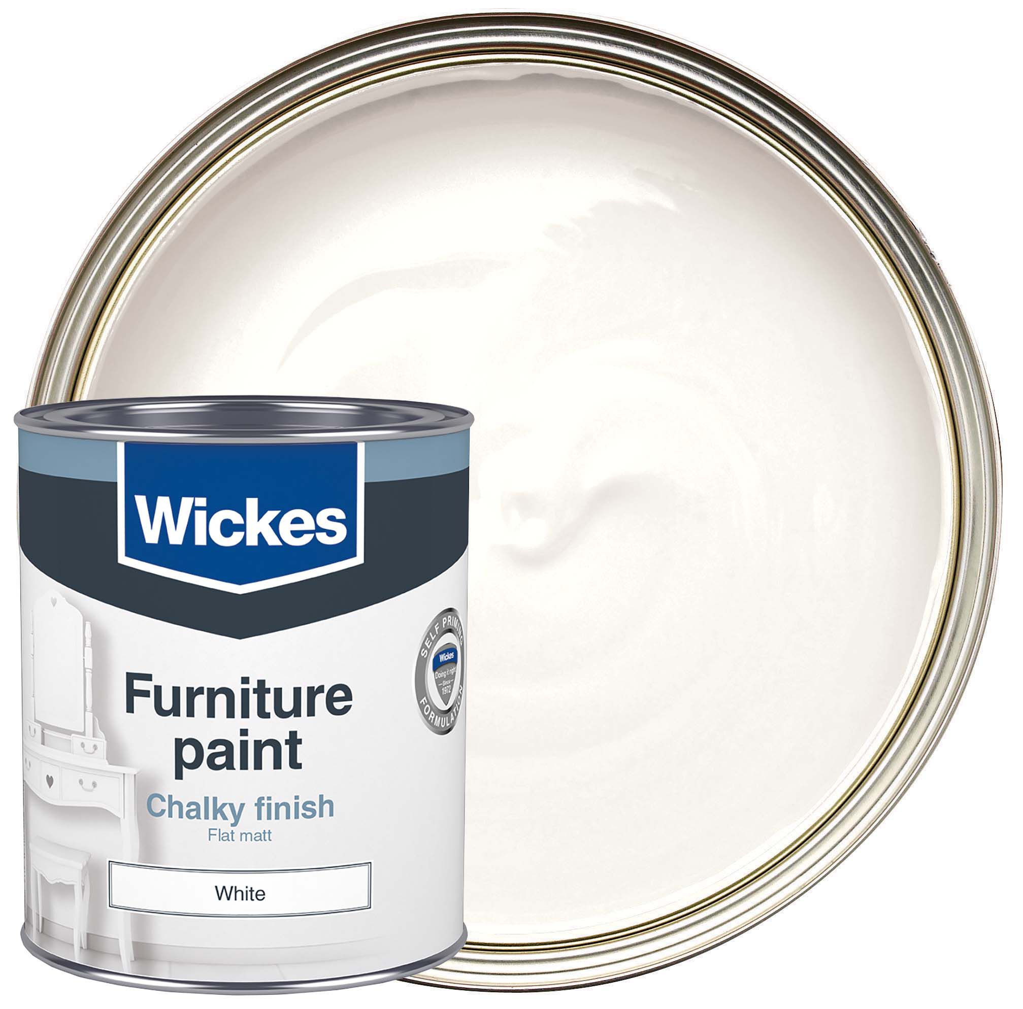 Image of Wickes Flat Matt Furniture Paint - White - 750ml
