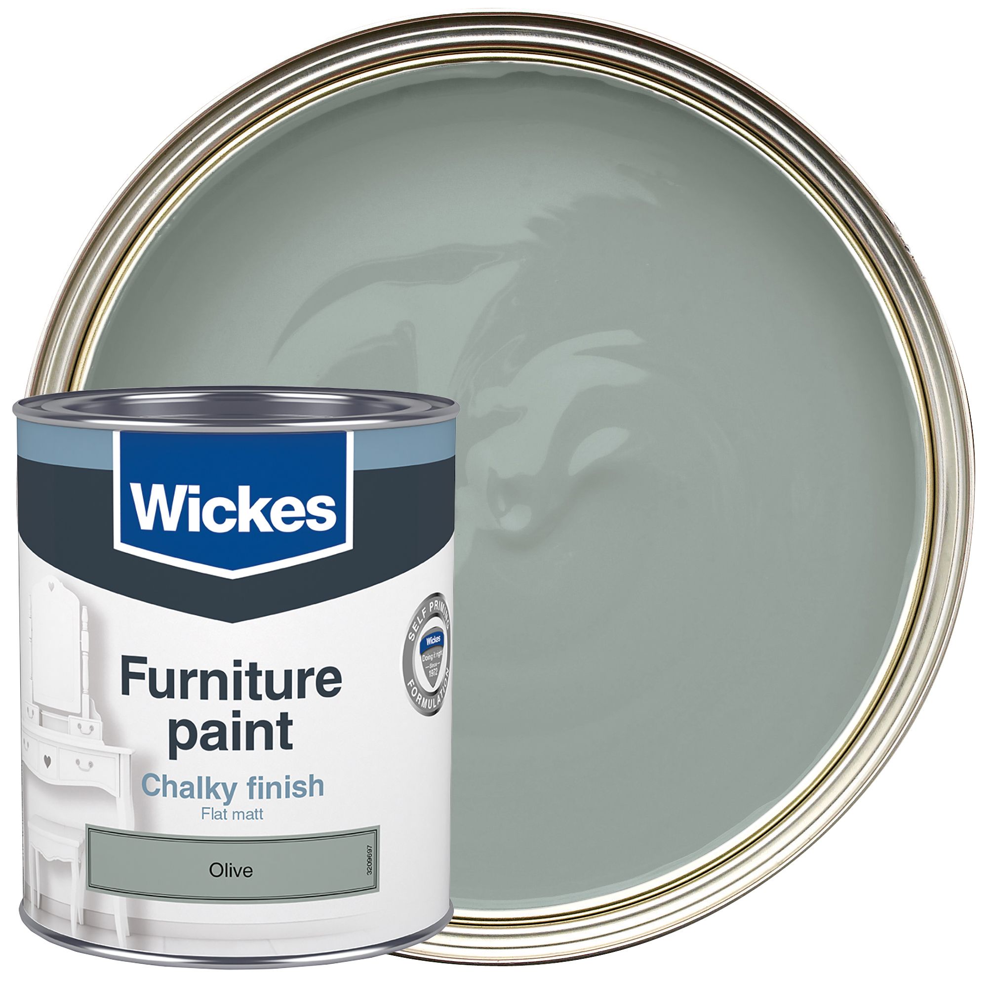 Image of Wickes Flat Matt Furniture Paint - Olive - 750ml