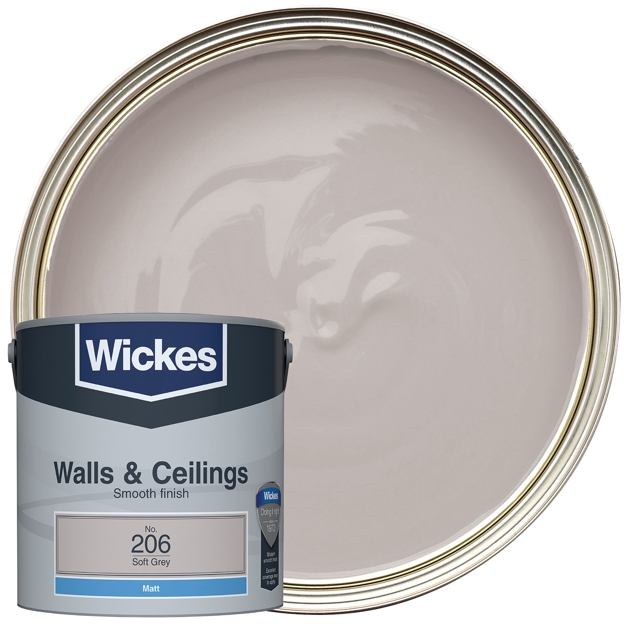 Wickes Vinyl Matt Emulsion Paint - Soft Grey No.206 - 2.5L