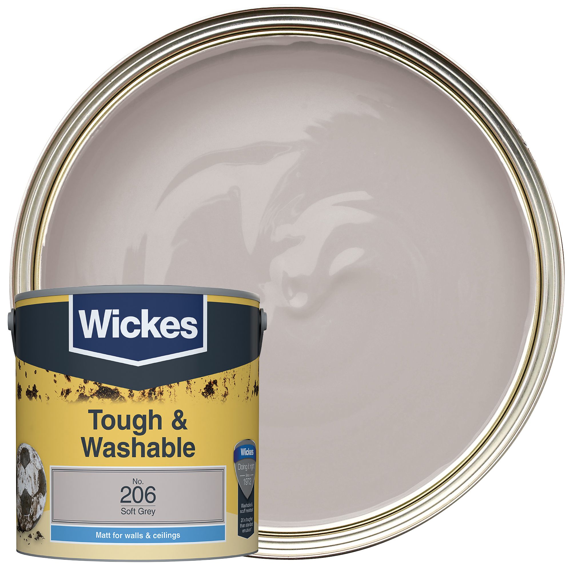 Wickes Tough & Washable Matt Emulsion Paint - Soft Grey No.206 - 2.5L