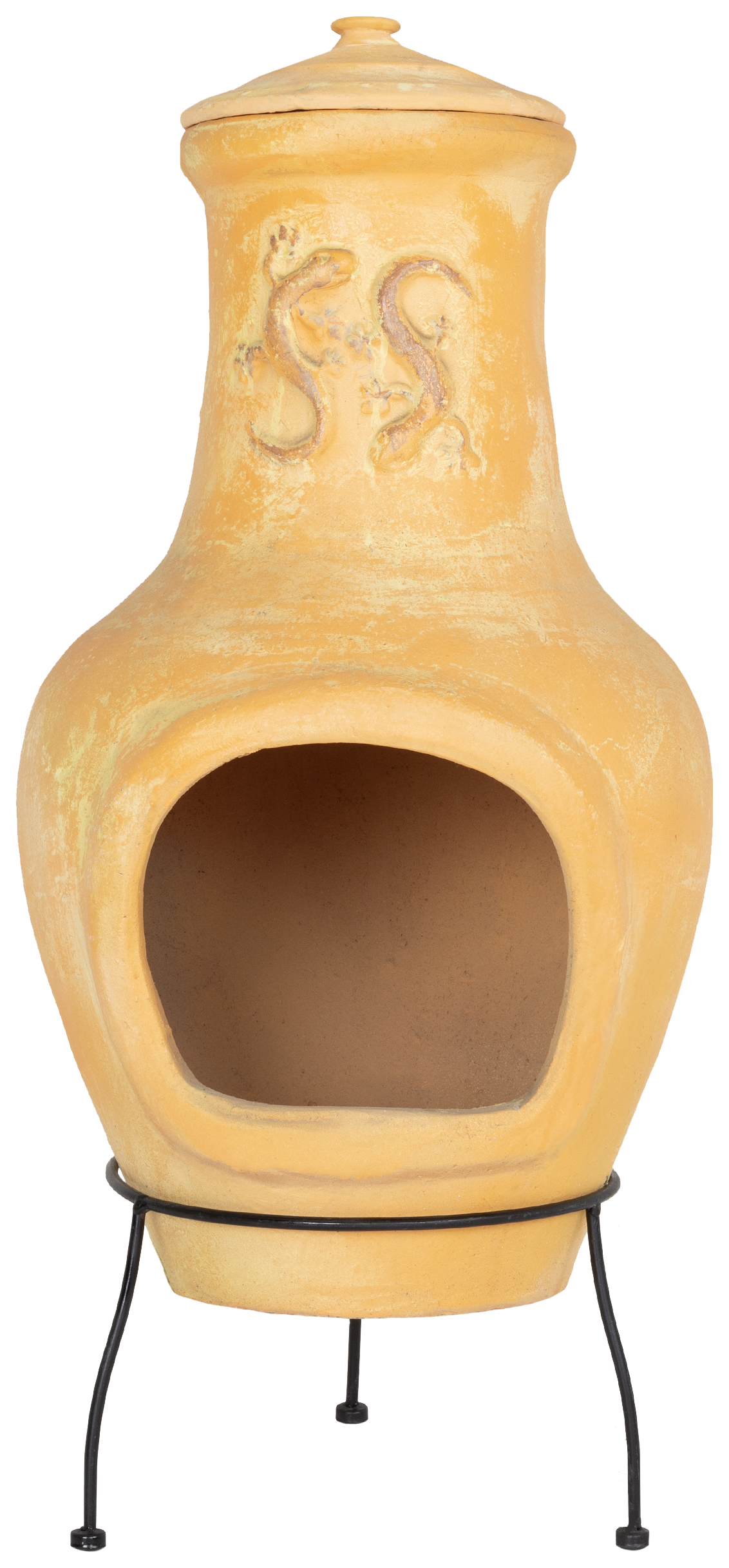 Image of Charles Bentley Terracotta Clay Lizard Motive Outdoor Chiminea - Large