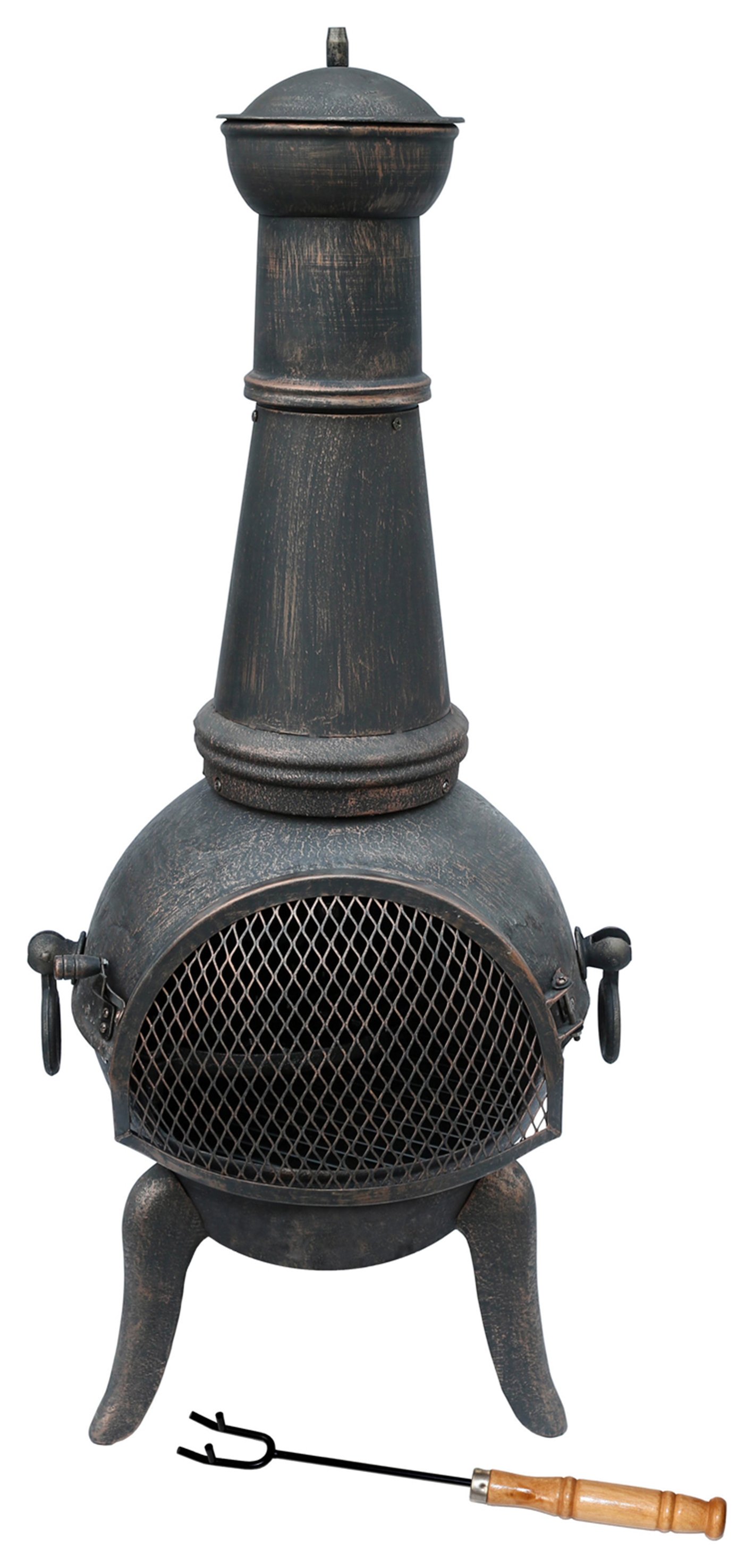 Image of Charles Bentley 124cm Extra Large Cast Iron & Steel Outdoor Chiminea - Black