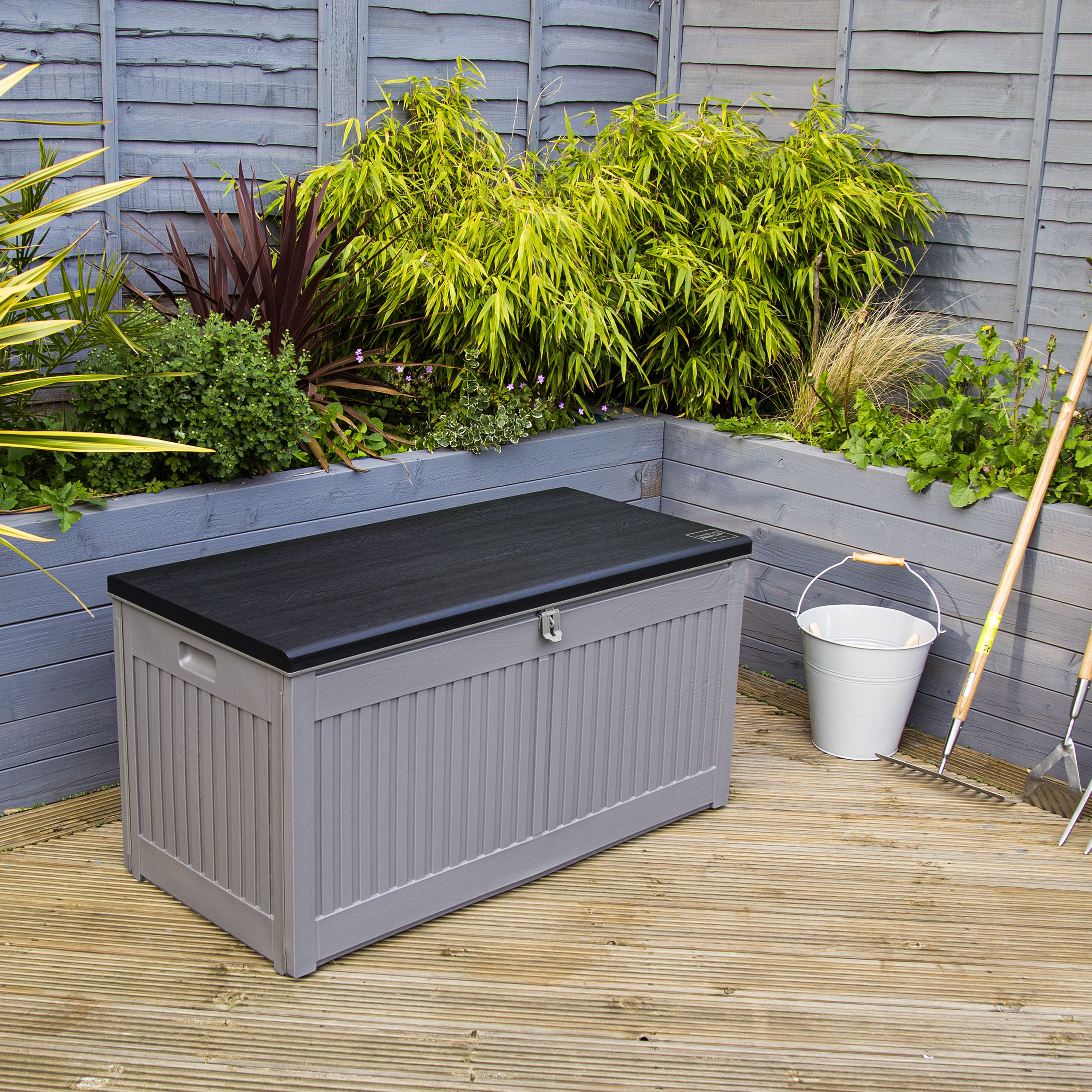 Image of Charles Bentley 270L Outdoor Plastic Storage Box - Grey & Black