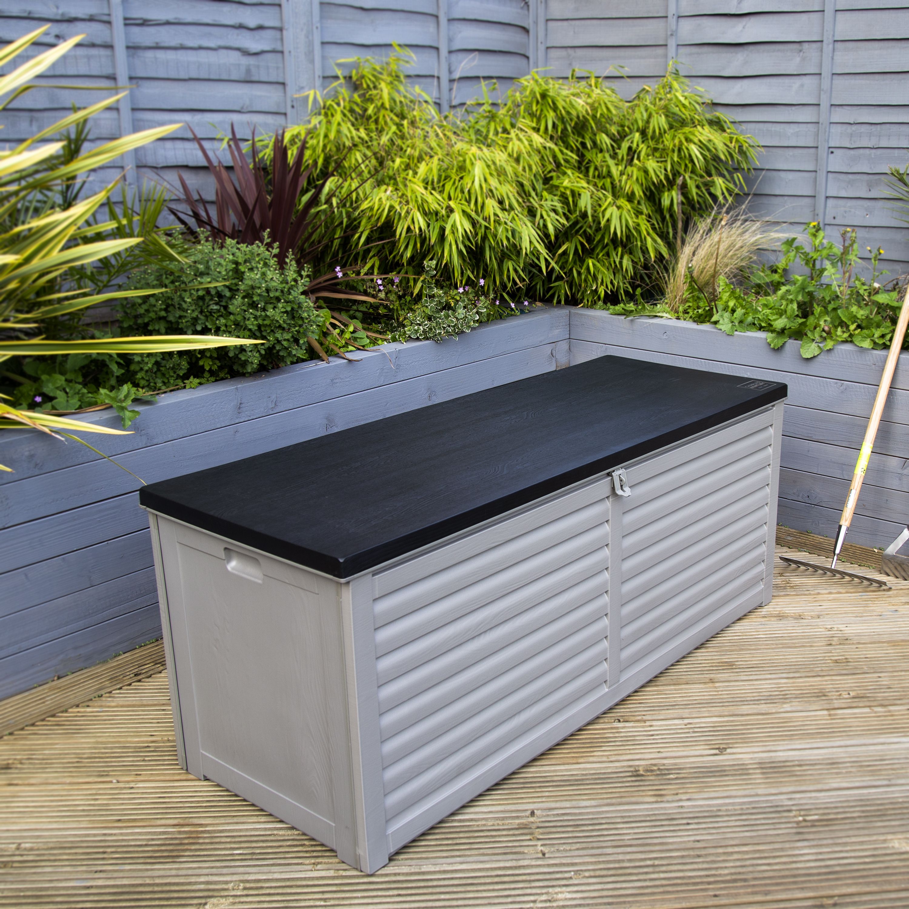 Charles Bentley Grey & Black Large Outdoor Plastic Storage Box - 390L