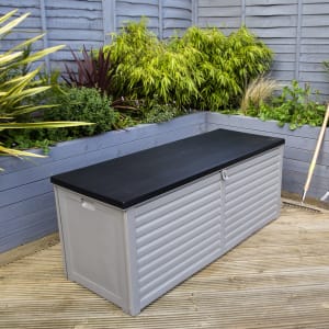 Image of Charles Bentley 390L Large Outdoor Plastic Storage Box - Grey & Black