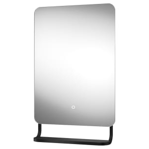 Sensio Brampton Colour Changing Matt Black LED Mirror with Hanging Shelf - 800 x 500mm