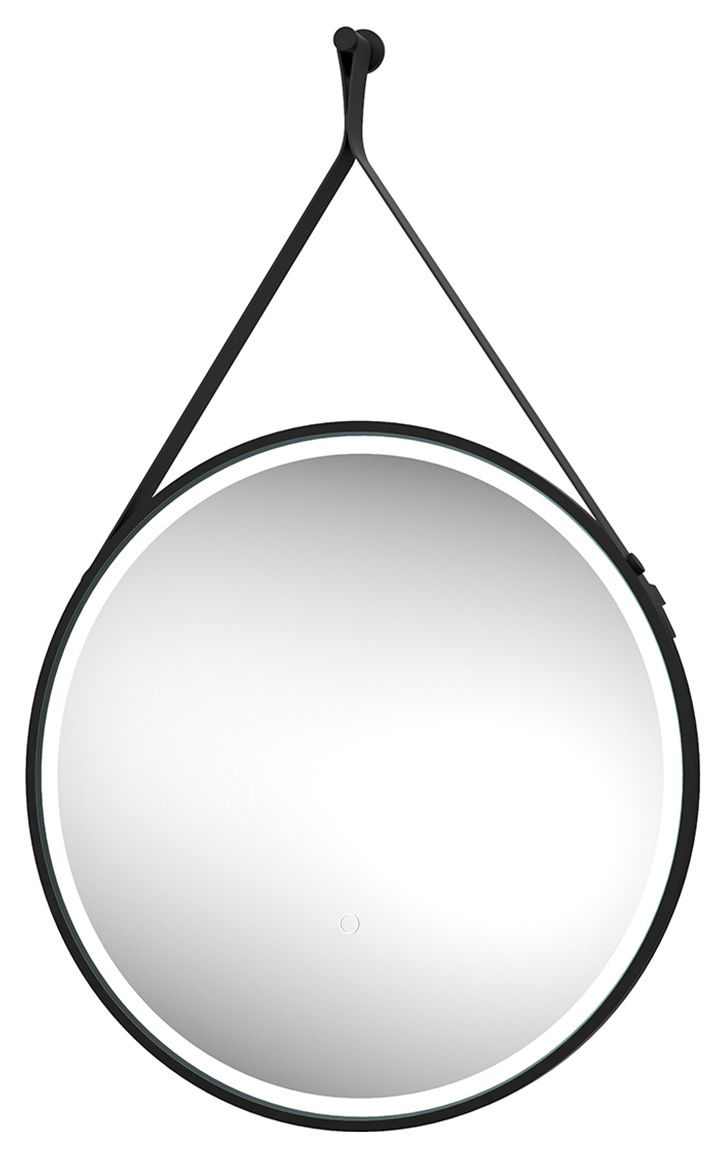 Edmonton Colour Changing Matt Black LED Hanging Mirror with Leather Strap - Various Sizes Available