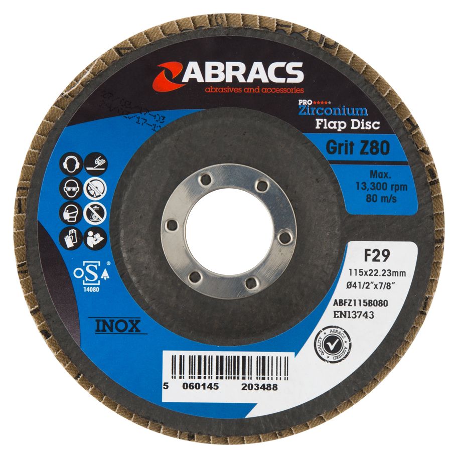Image of Abracs ABFZ115B080 Zirconium Flap Discs Medium 80 Grit - 115 x 22.23mm
