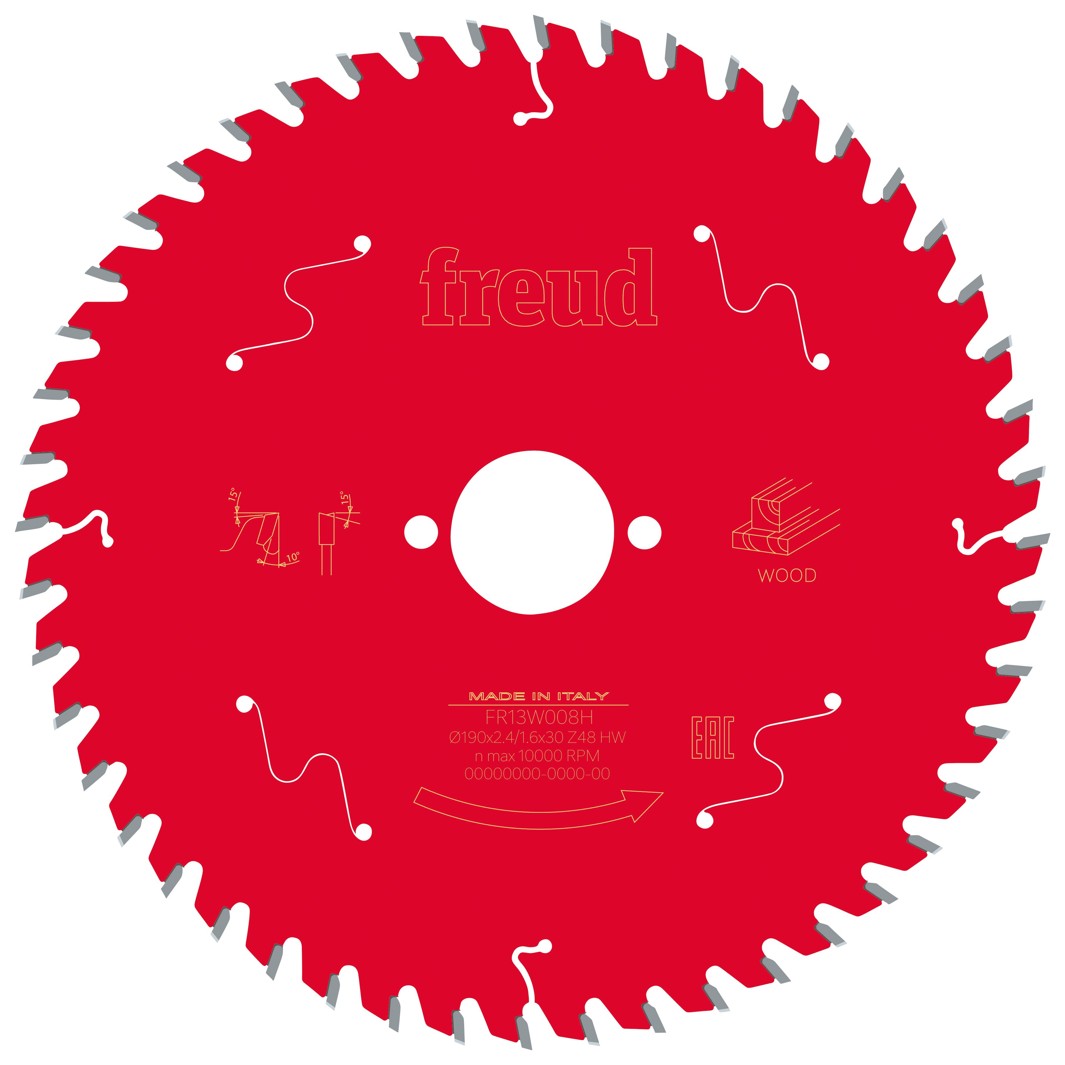 Image of Freud F03FS09719 48 Teeth Wood Circular Saw Blade - 190 x 30mm