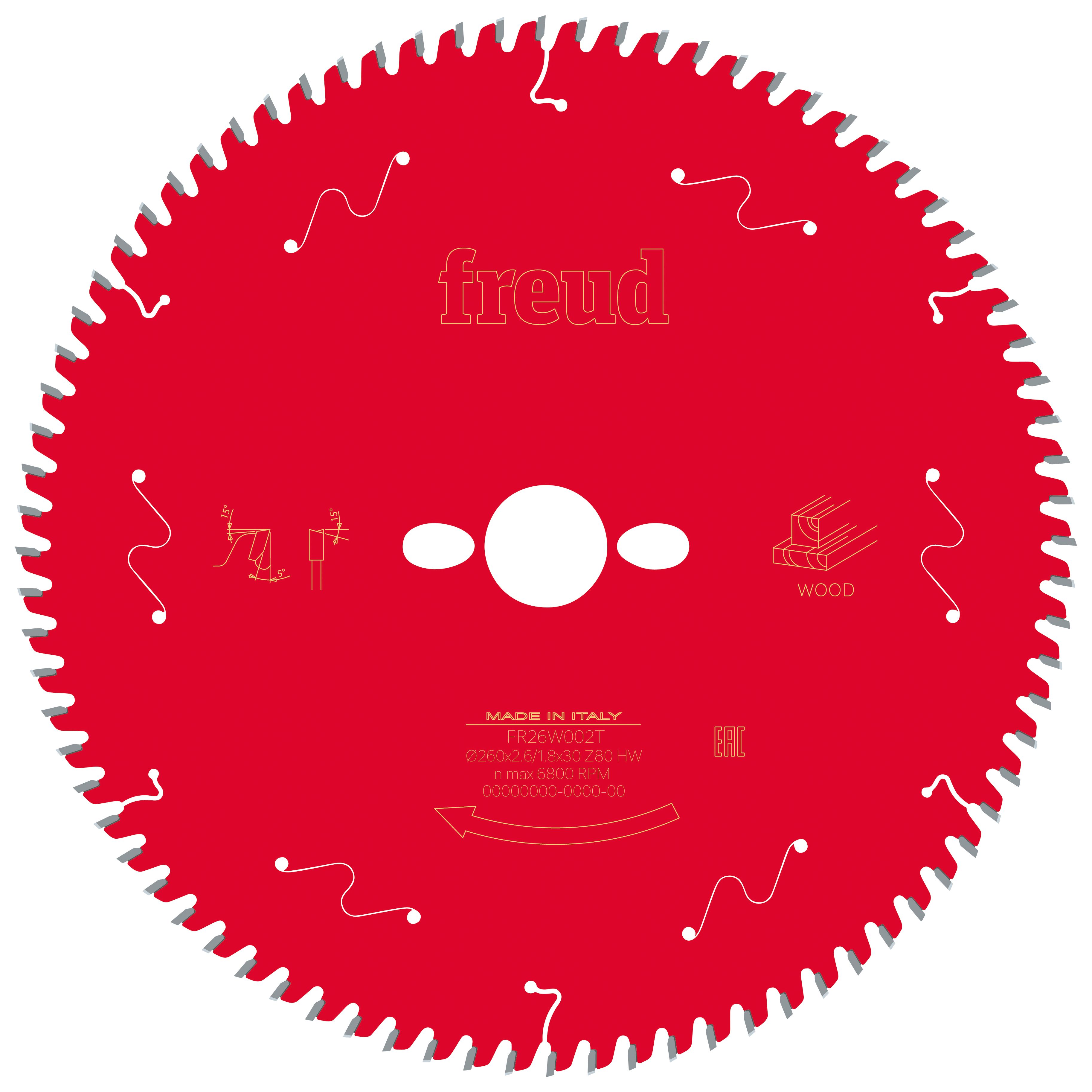 Freud F03FS09783 80 Teeth Table Saw Blade - 260 x 30mm