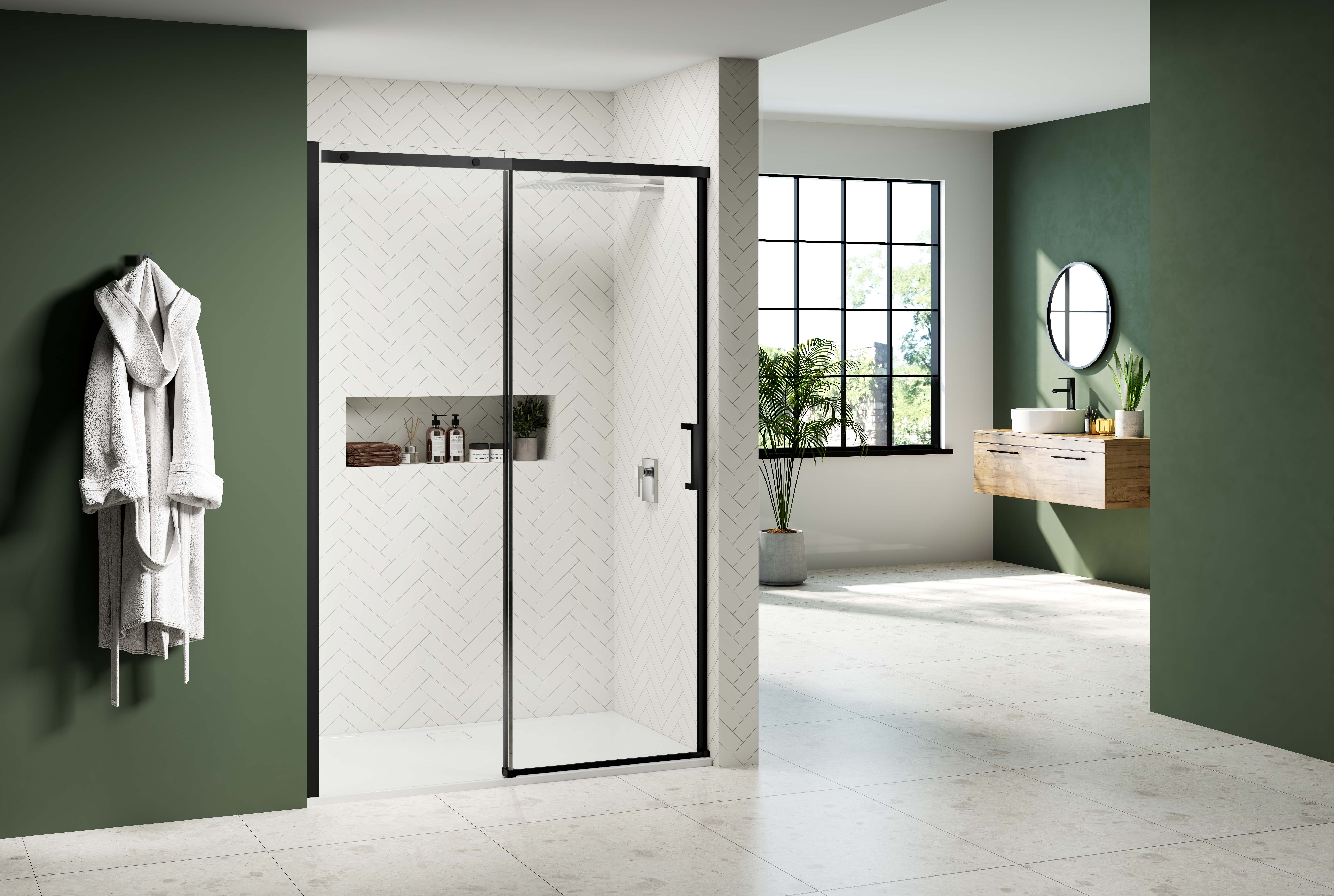 Nexa By Merlyn 8mm Black Frameless Sliding Shower Door Only - 2000 x 1400mm