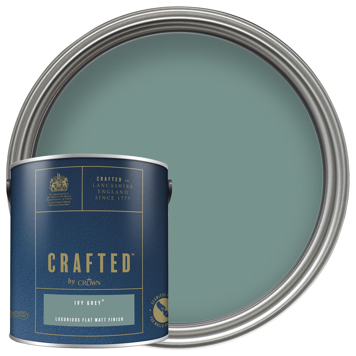 Image of CRAFTED™ by Crown Flat Matt Emulsion Interior Paint - Ivy Grey™ - 2.5L