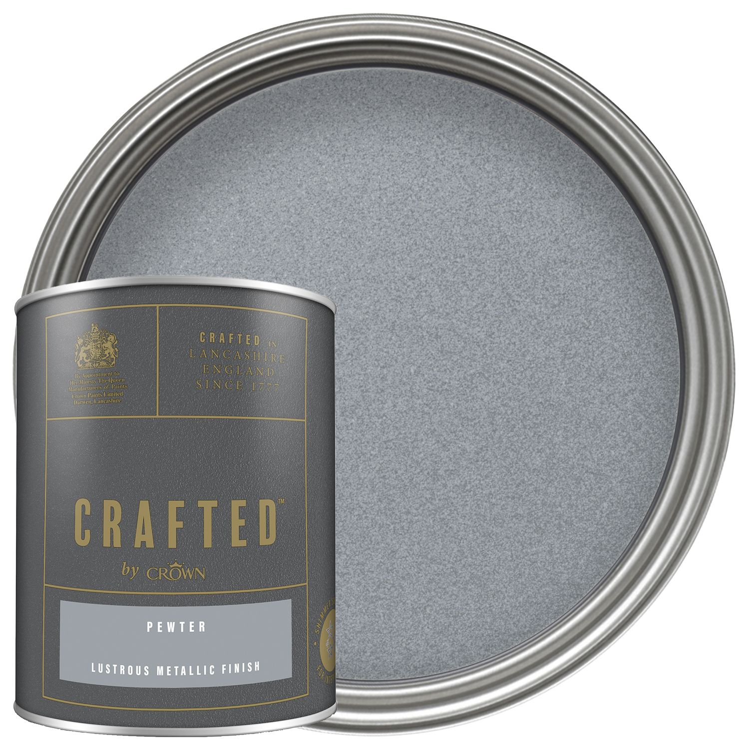 Image of CRAFTED™ by Crown Emulsion Interior Paint - Metallic Pewter - 1.25L