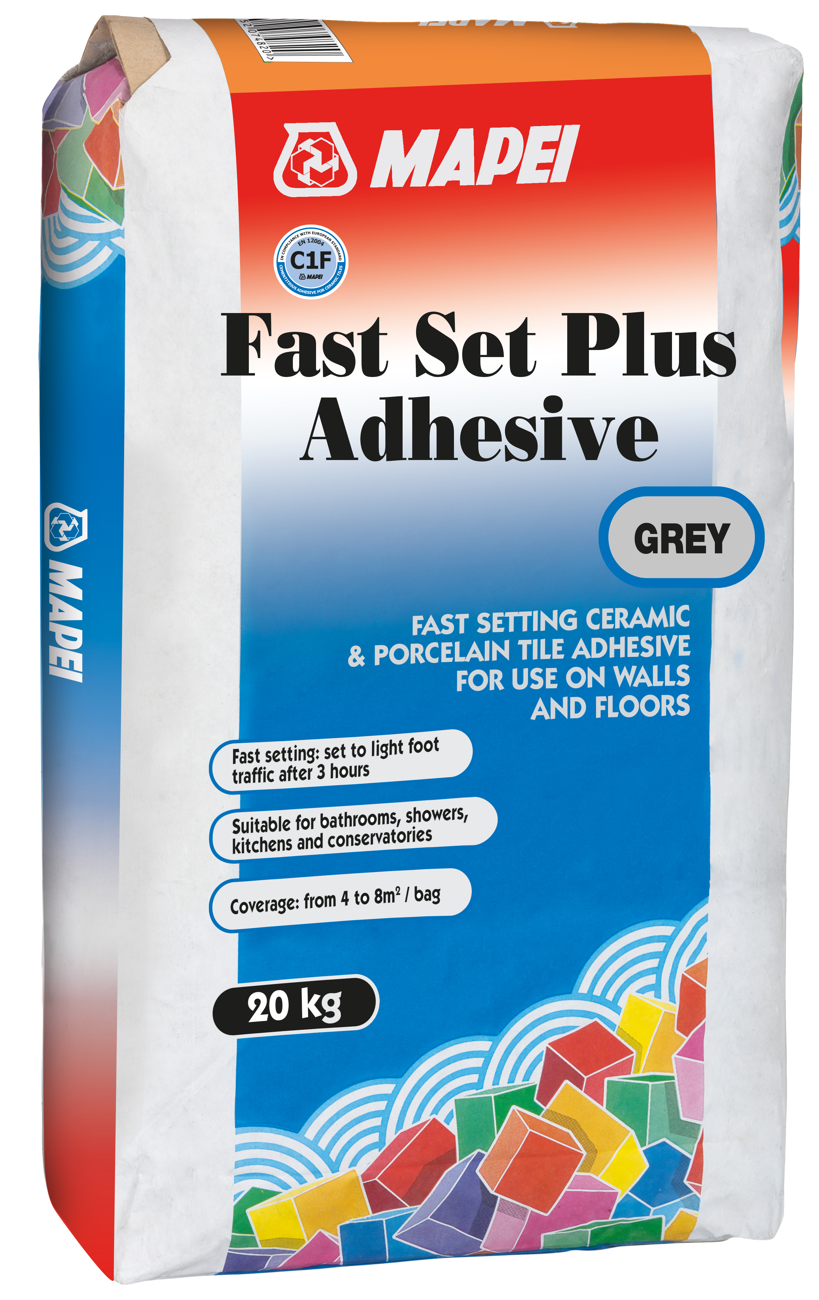 Image of Mapei Fast Set Plus Ceramic & Porcelain Tile Adhesive Grey 20kg