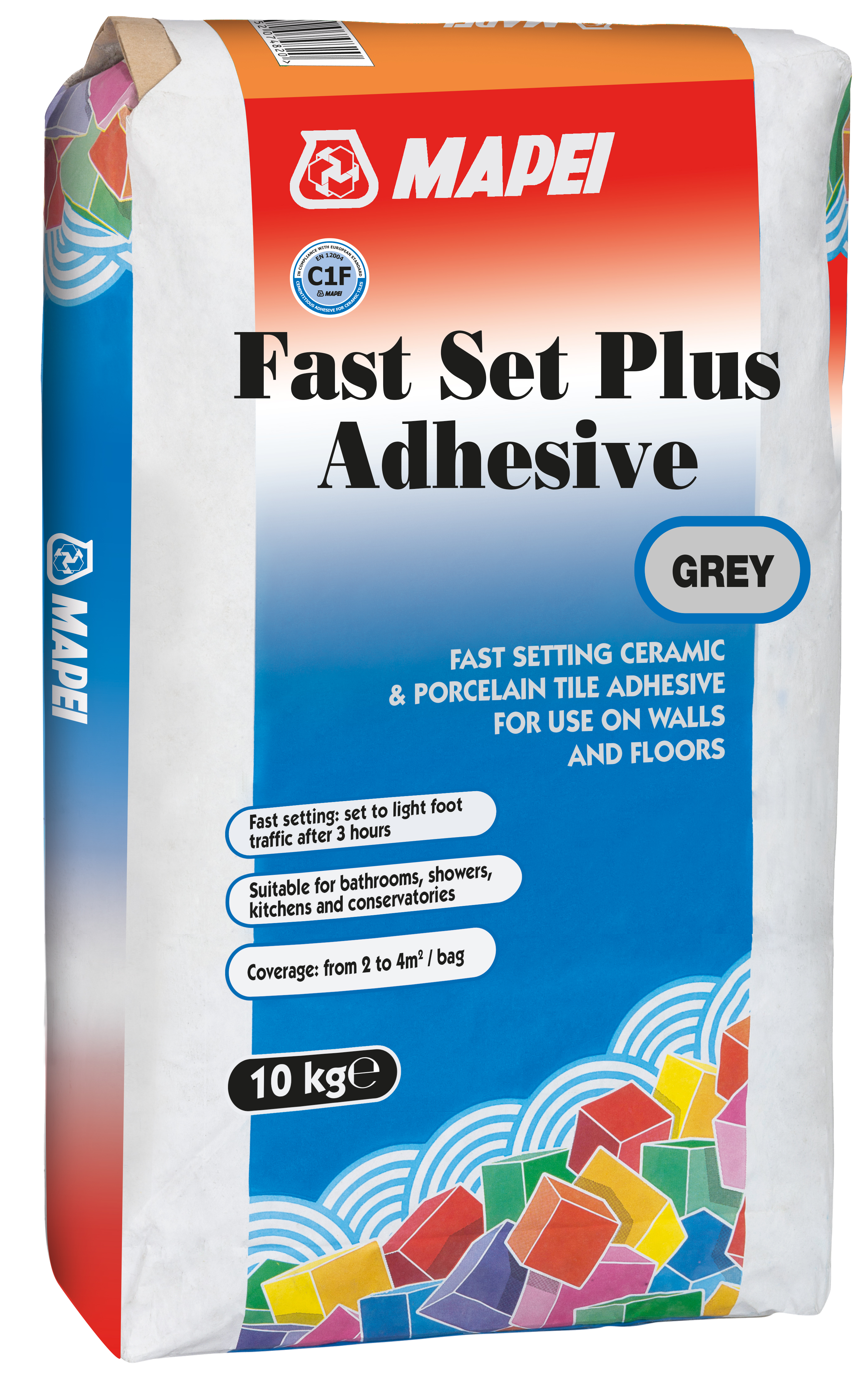 Image of Mapei Fast Set Plus Ceramic & Porcelain Tile Adhesive Grey 10kg