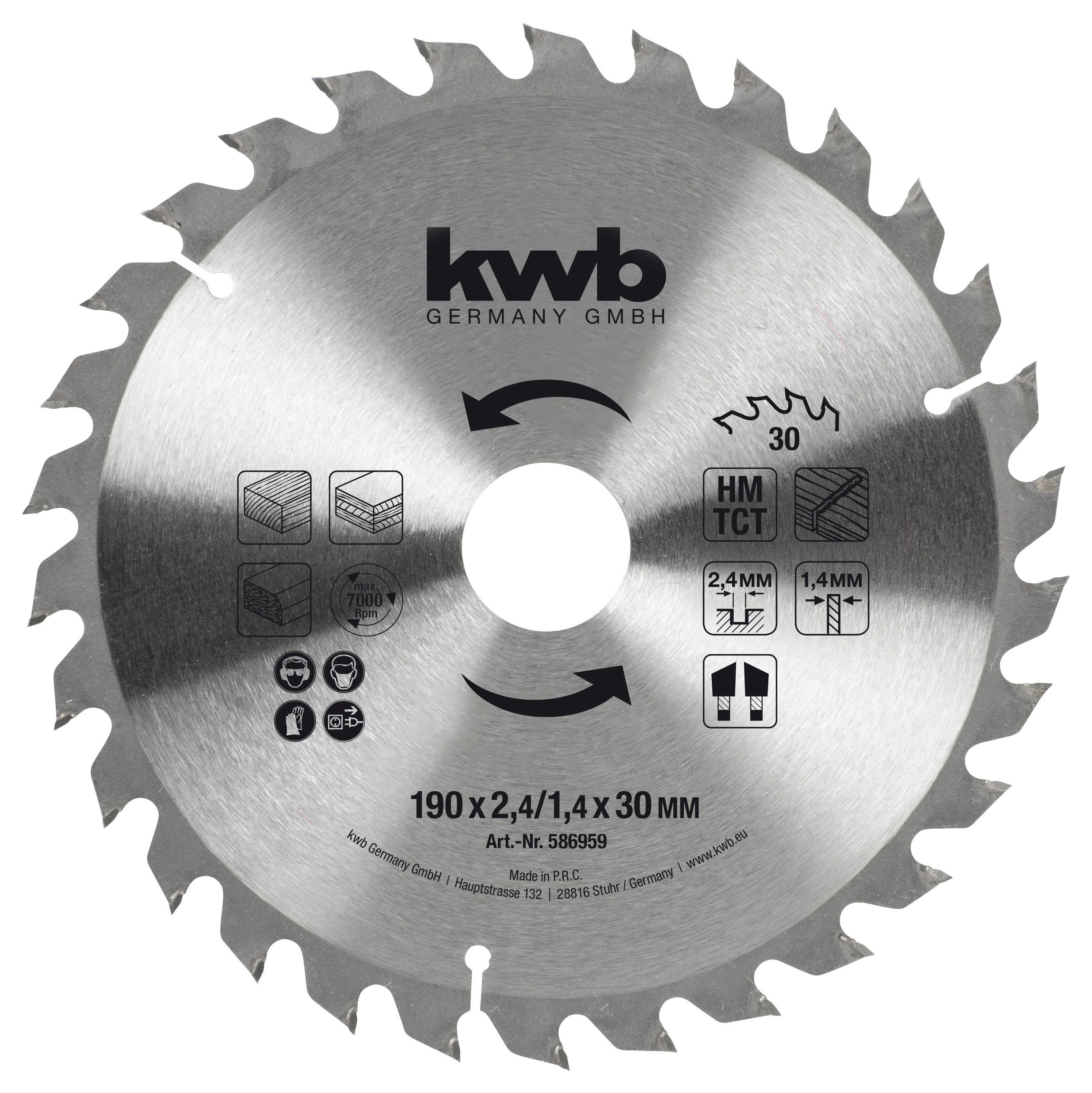 Image of Einhell kwb 30 Teeth Medium Cut Circular Saw Blade - 190 x 30mm