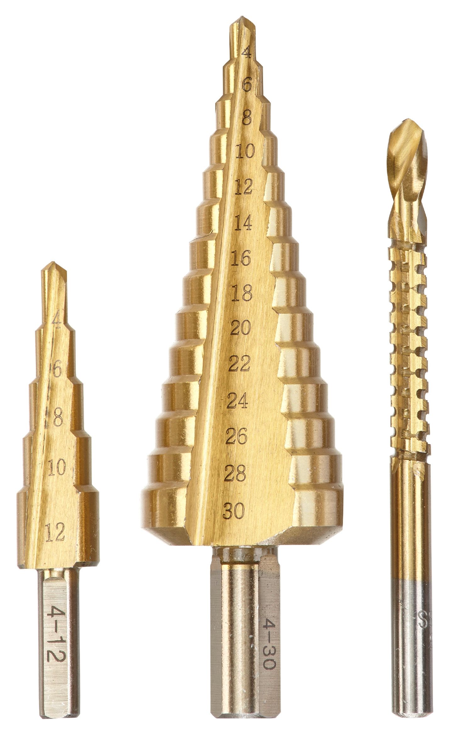Einhell kwb 3 Piece Step Drill Bit Set 4-12mm - 4-30mm & Rotary File