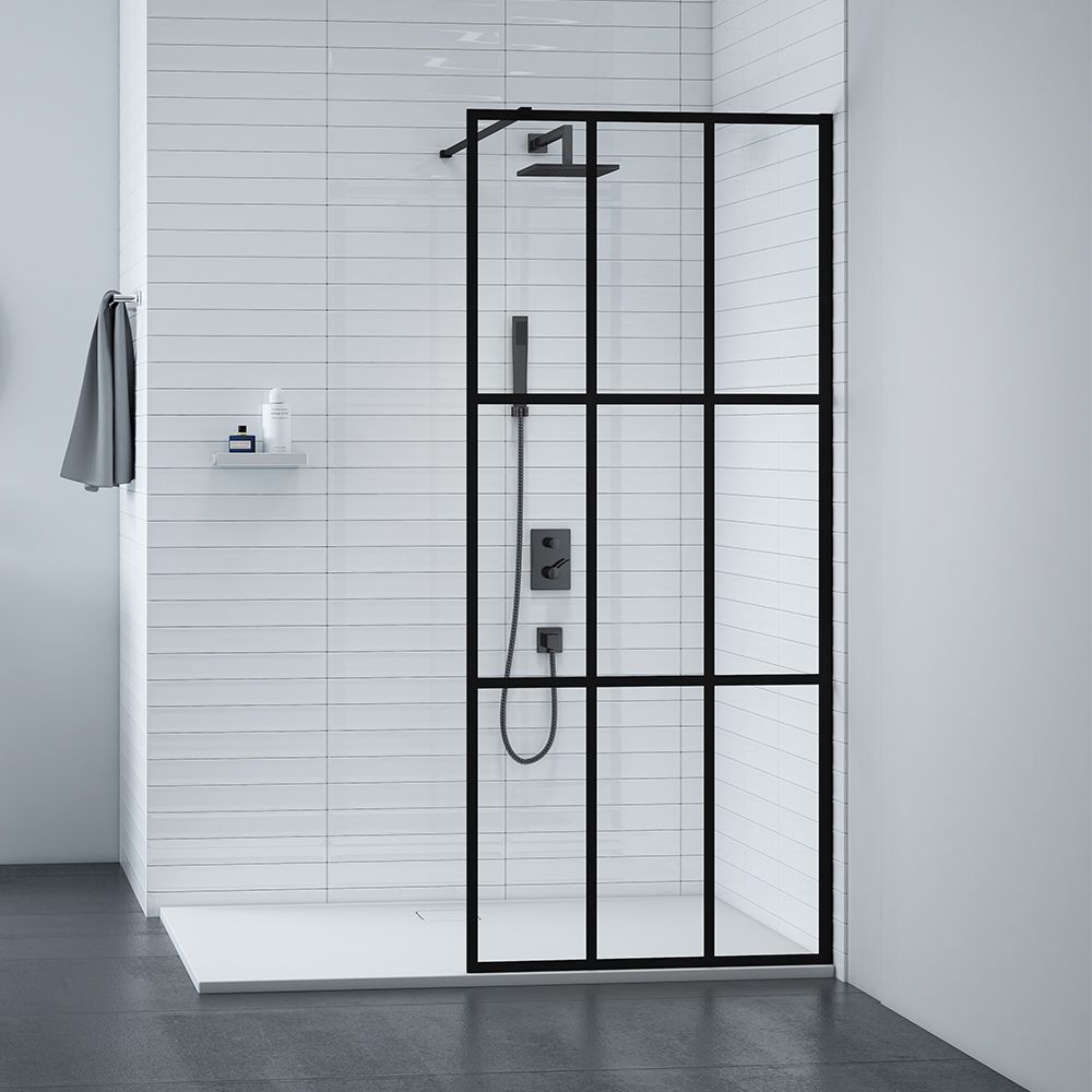 Image of Nexa By Merlyn Hoxton 8mm Black 9 Panel Frameless Wet Room Shower Screen Only - 2015 x 900mm
