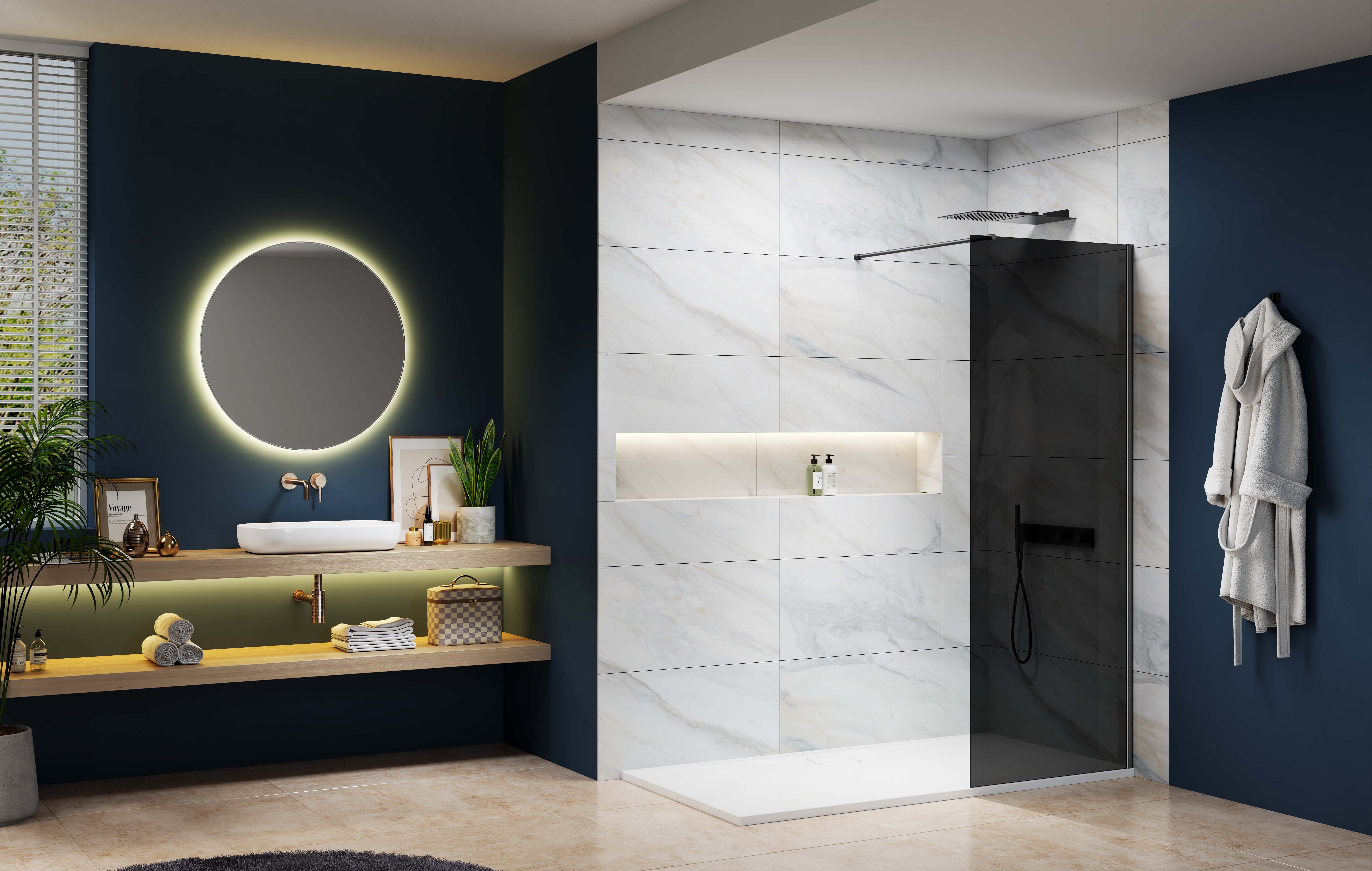 Image of Nexa By Merlyn 8mm Black Frameless Tinted Glass Wet Room Shower Screen Only - 2015 x 800mm