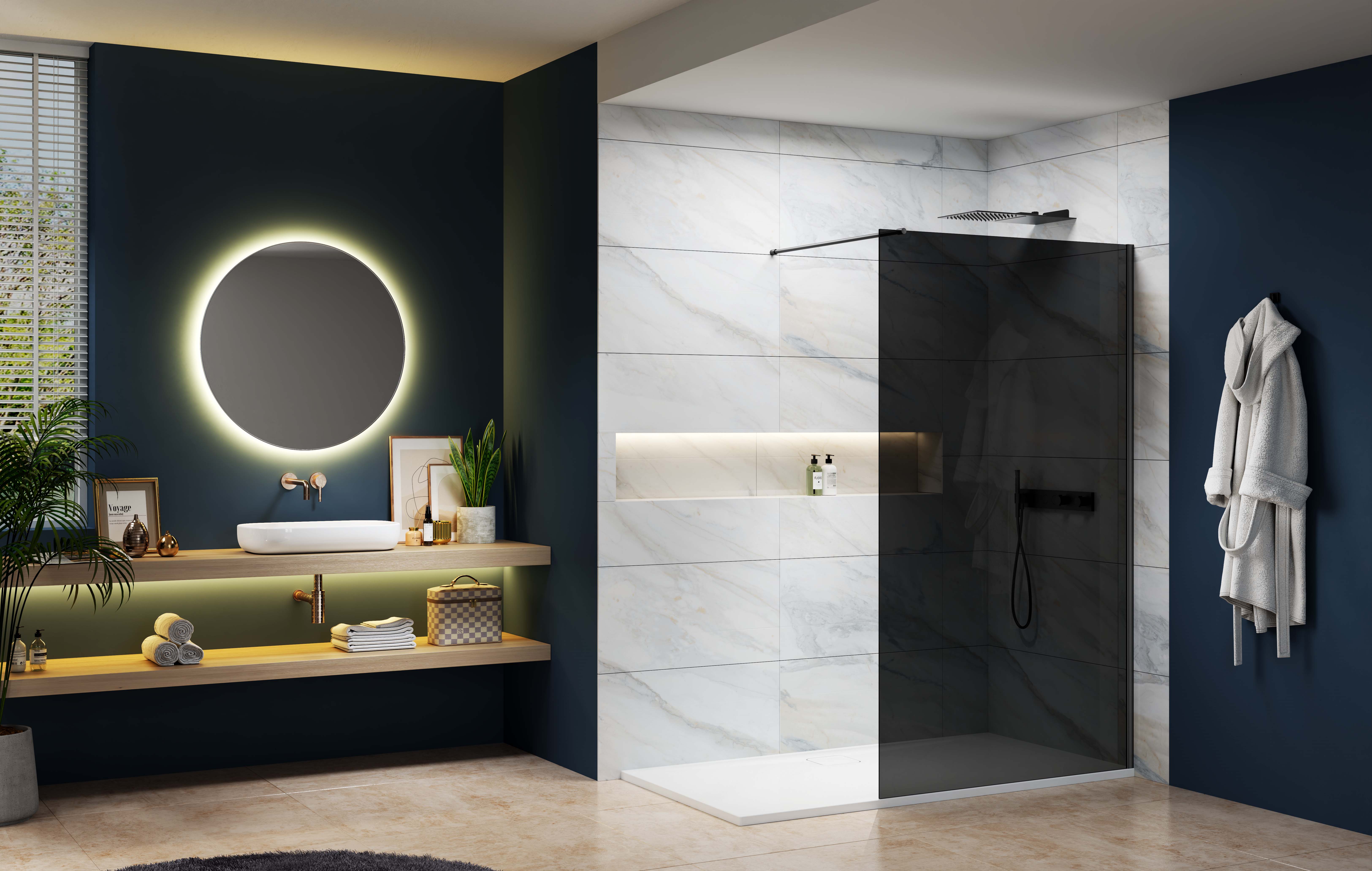 Nexa By Merlyn 8mm Black Frameless Tinted Glass Wet Room Shower Screen Only - 2015 x 1200mm
