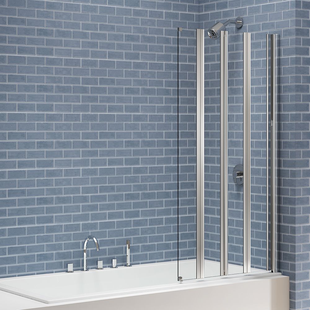 Image of Nexa By Merlyn 6mm Chrome Fast Seal 4 Panel Bath Screen - 1500 x 800mm