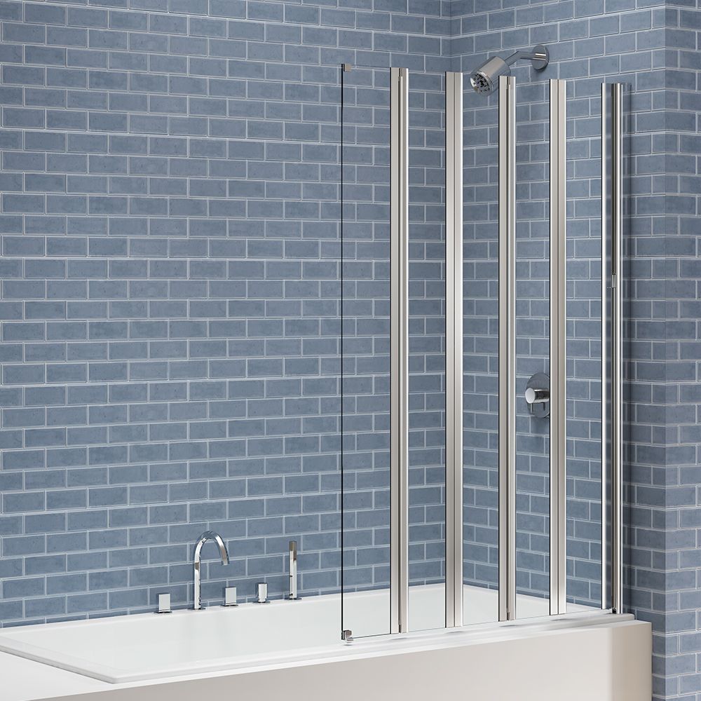 Image of Nexa By Merlyn 6mm Chrome Fast Seal 5 Panel Bath Screen - 1500 x 1000mm