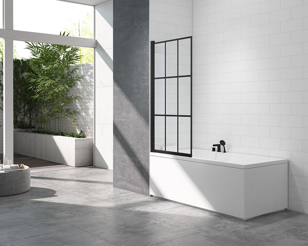 Nexa By Merlyn Hoxton 8mm Black 9 Panel Bath Screen - 1500 x 800mm