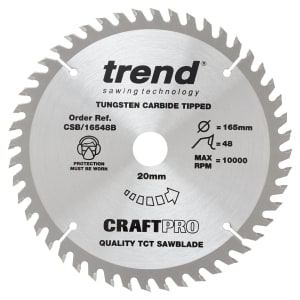Trend CSB/16548B 48 Teeth Fine Cut Craft Plunge or Circular Saw Blade - 165 x 20mm