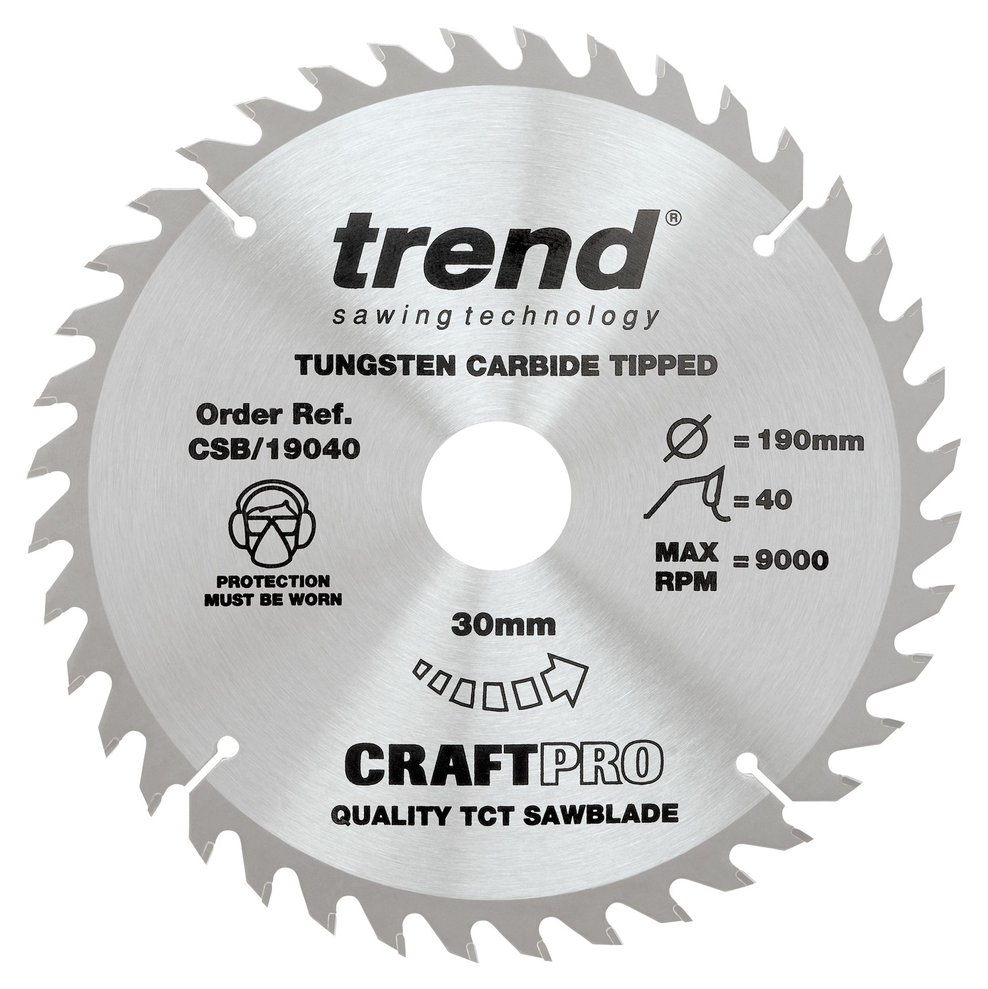 Image of Trend CSB/19040 40 Teeth Combination Cut Craft Circular Saw Blade - 190 x 30mm