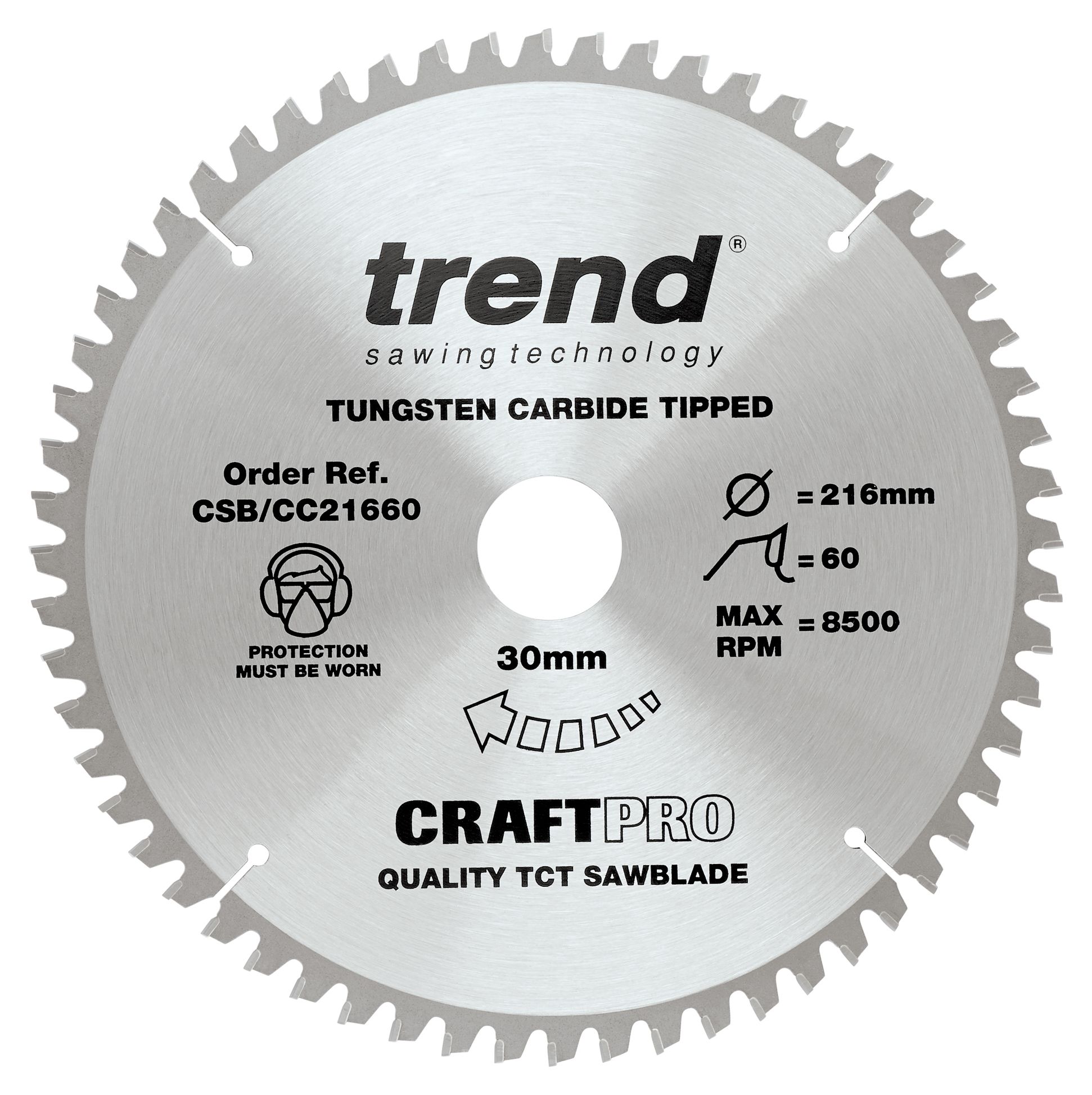 Image of Trend CSB/CC21660 60 Teeth Extra Fine Cut Craft Mitre Saw Blade - 216 x 30mm