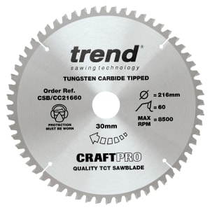 Image of Trend CSB/CC21660 60 Teeth Extra Fine Cut Craft Mitre Saw Blade - 216 x 30mm
